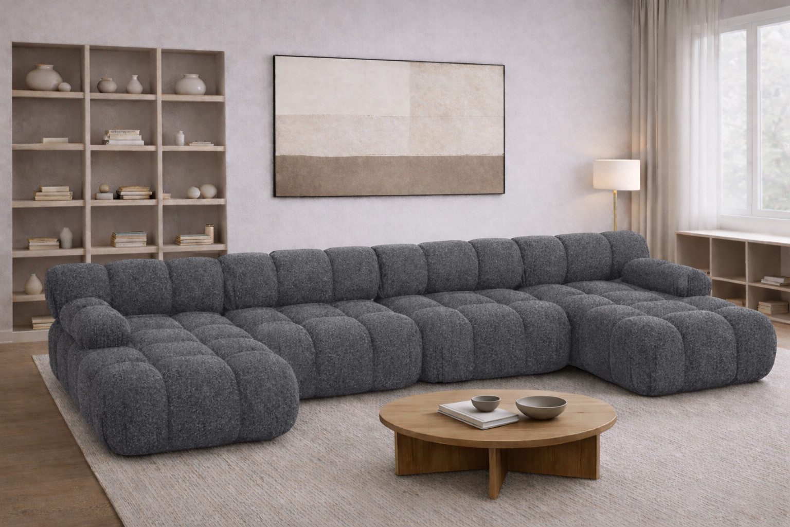 Kaiser Möbel Ecksofa U-Form XL modern für Wohnzimmer, Stoff Abriamo, SELIA, Einzelsofa, U-Form XL,Bouclé-Stoff,Relaxfläche 130 cm