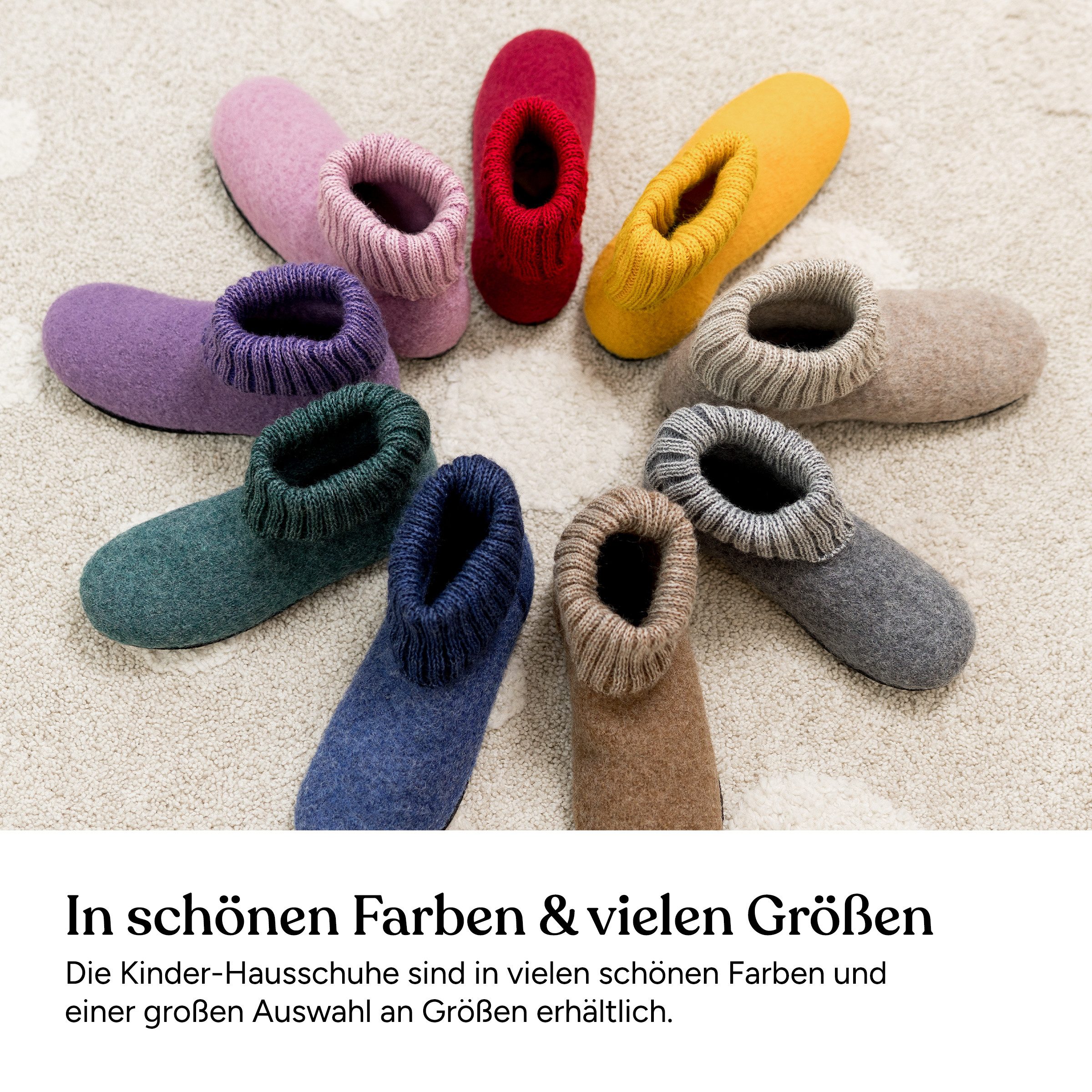 Ehrenkind Gemütliche Kinder-Hausschuhe aus reiner Schurwolle, Rutschfest Hüttenschuhe (atmungsaktiv & temperaturregulierend, Hüttenhausschuhe, Hüttenschuhe Kind – Bild 2 von 5