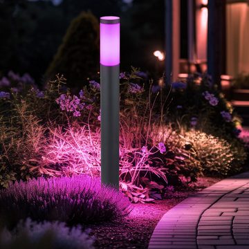 etc-shop LED Außen-Stehlampe, Leuchtmittel inklusive, Warmweiß, Farbwechsel, 2er Set Außen Steh Leuchte ANTHRAZIT Fernbedienung Garten Außen lampe