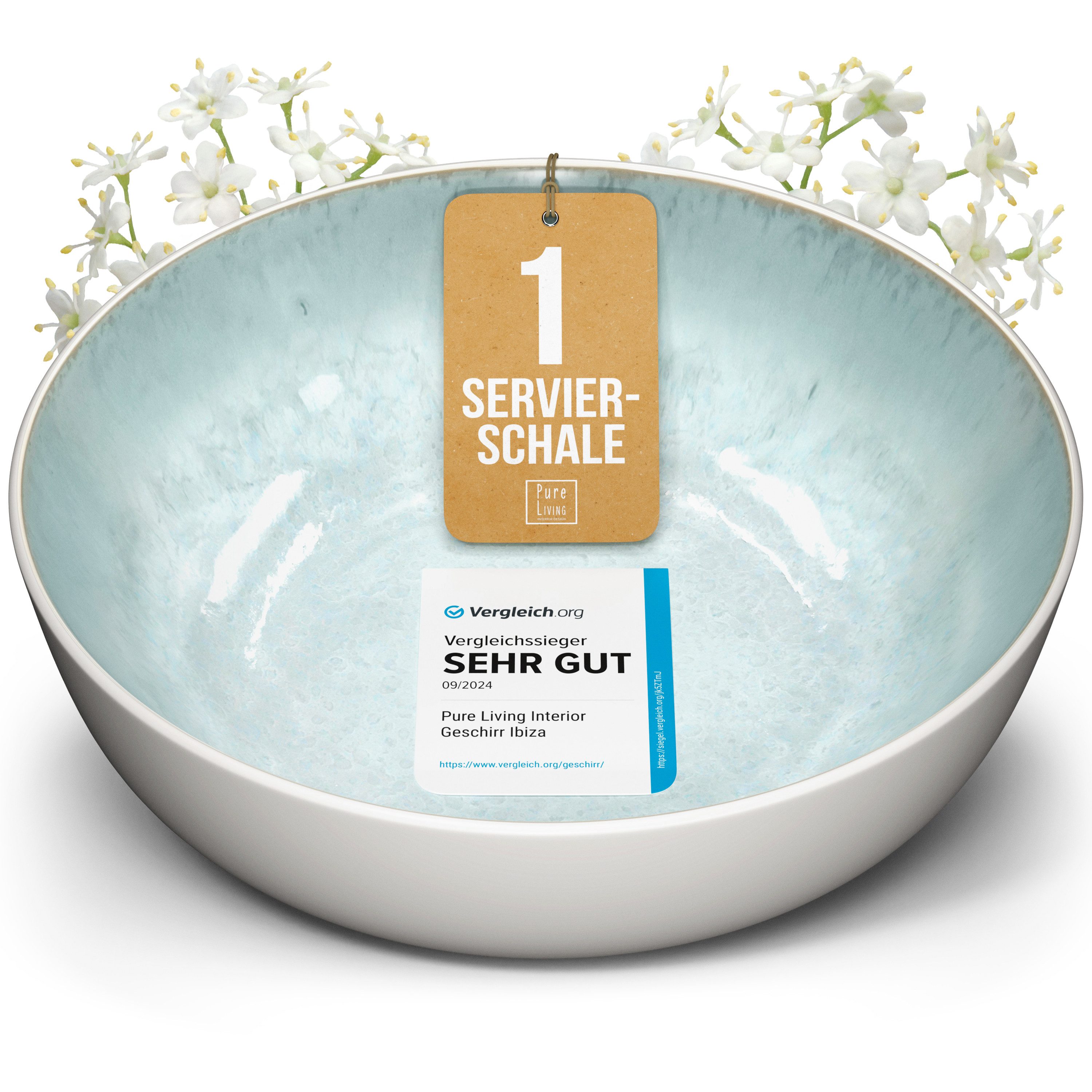 PURE LIVING INTERIOR DESIGN Geschirr-Set Ibiza, 6er-Set Servierschüssel, Riffelstruktur, Beige Blue (6-tlg), 1 Personen, Steingut, Glasierte, kratzfeste Innenfläche, mikrowellengeeignet