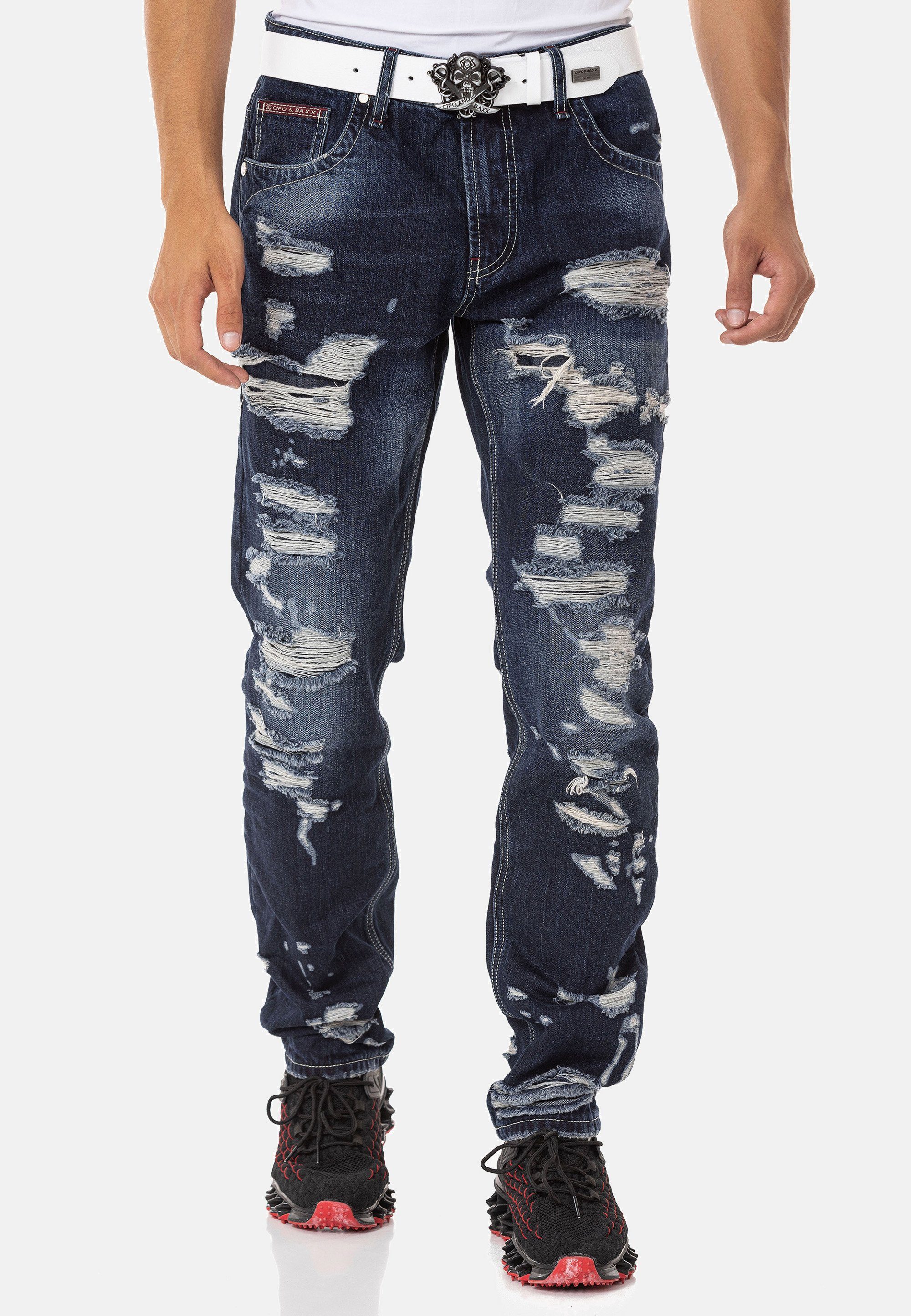 Cipo & Baxx Bequeme Jeans im coolen Destroyed-Look dunkelblau