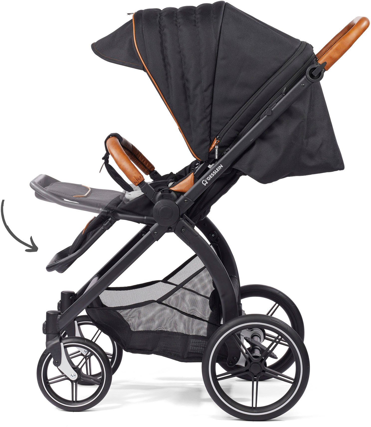 schwarz, Gesslein Soft+ Kombi-Kinderwagen FX4 Swing Babyschalenadapter und mit mango, C3 mit Aufsatz Babywanne