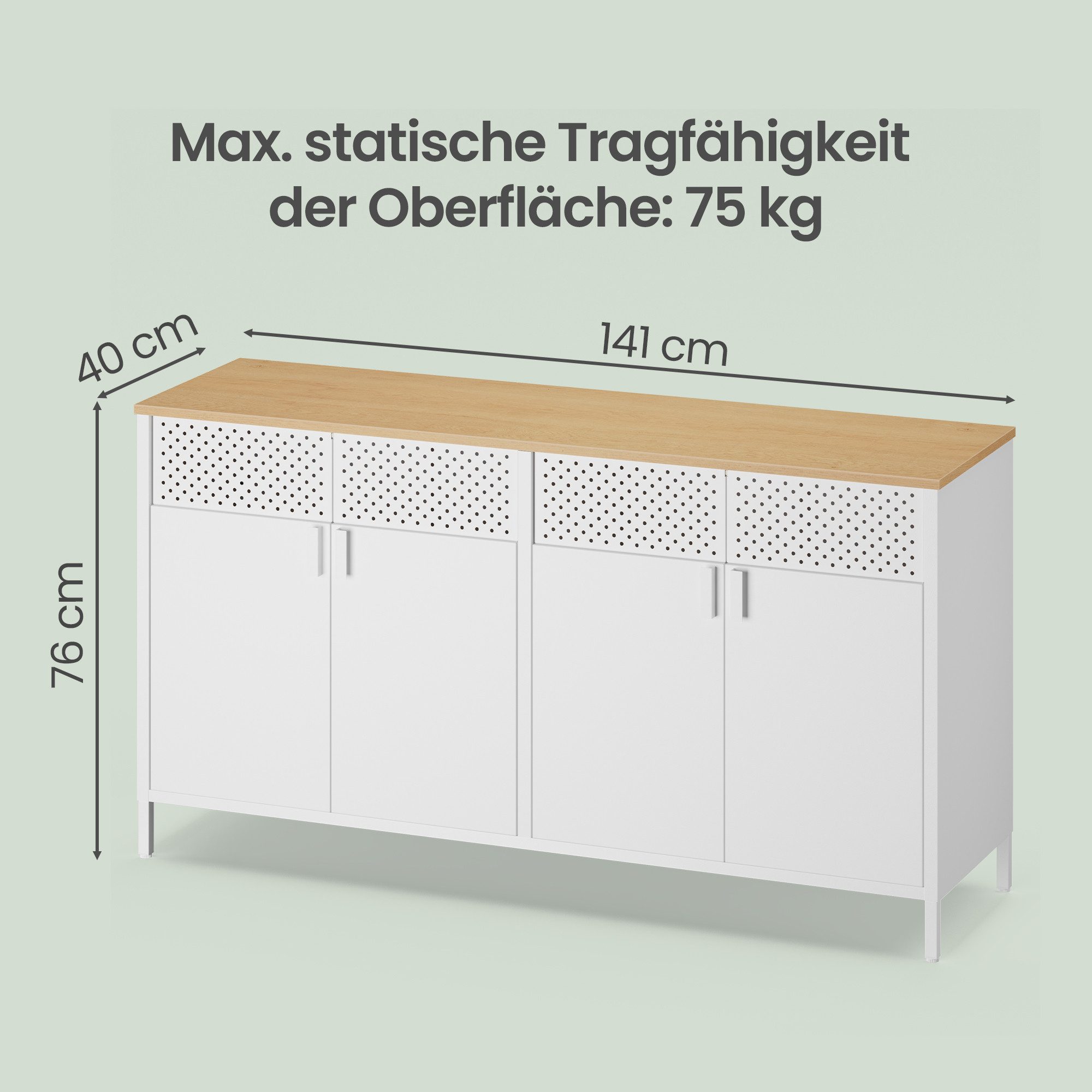SONGMICS Aktenschrank Metallschrank, Aufbewahrungsschrank, mit 4 Türen Magnetverschluss verstellbarer Einlegeboden, Stahlgestell, 40x141x76cm – Bild 4 von 5