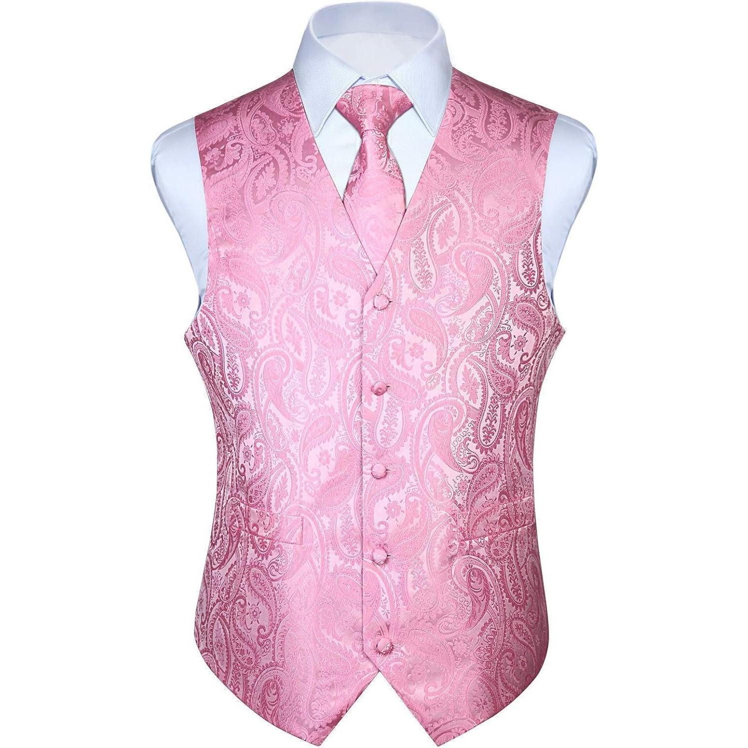 LuxusKollektion Krawatte Weste Herren Hochzeit Anzug Krawatte Einstecktuch Jacquard M Rosa