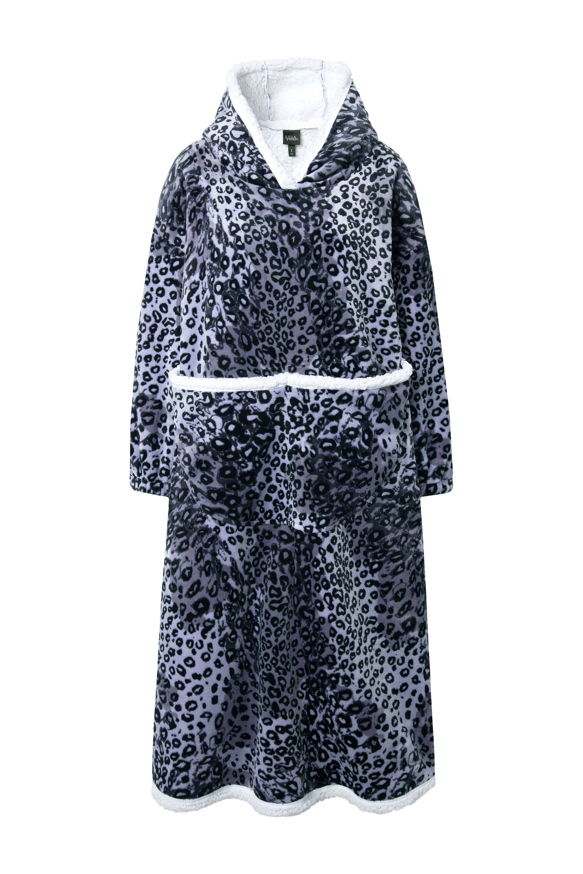 Ulla Popken Sweatjacke Loungewear-Poncho Leomuster Kapuze Langarm Tasche