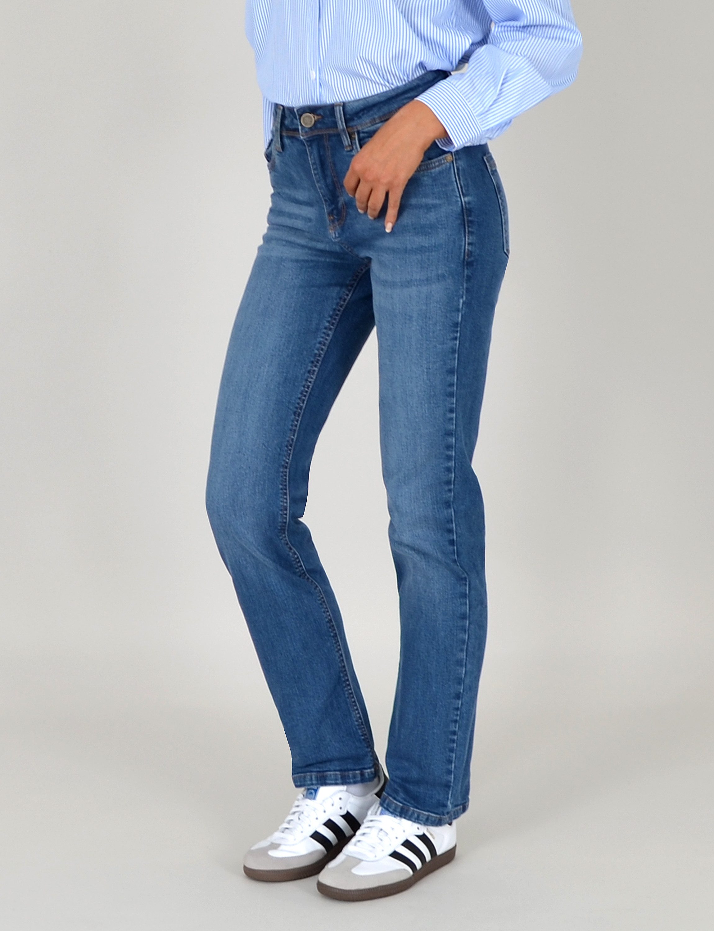 ESRA Straight-Jeans Stretch-Jeans Damen High Waist Jeans Straight Leg Hose Regular G3 Straight Fit Jeans Damen High Waist Gerade Schnitt Jeans bis Übergröße