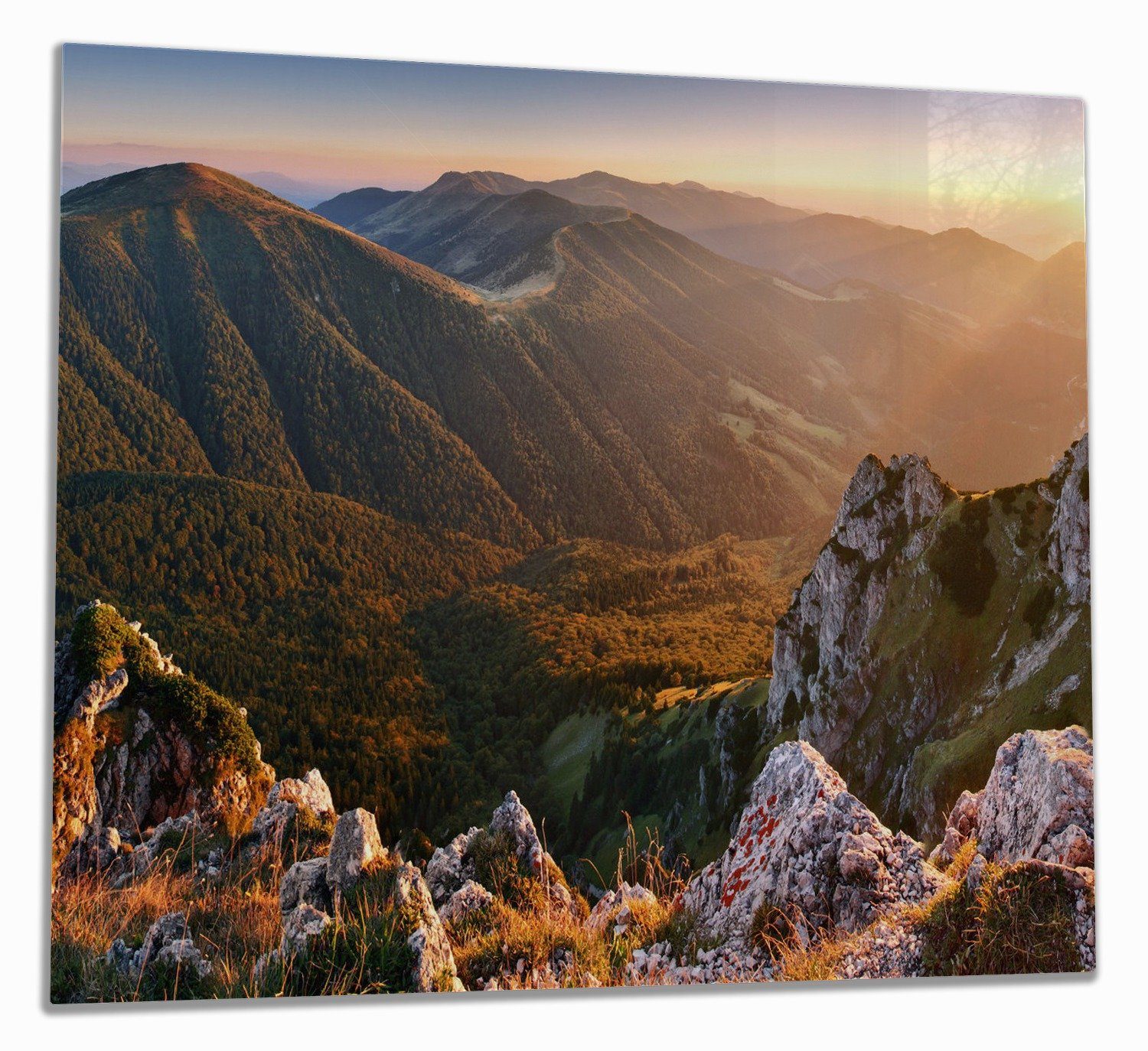 Noppen), tlg., Slowakei, verschiedene Größen der Berglandschaft mit Wallario ESG-Sicherheitsglas, Sonnenuntergang (Glasplatte, in 5mm 1 inkl. Herd-Abdeckplatte