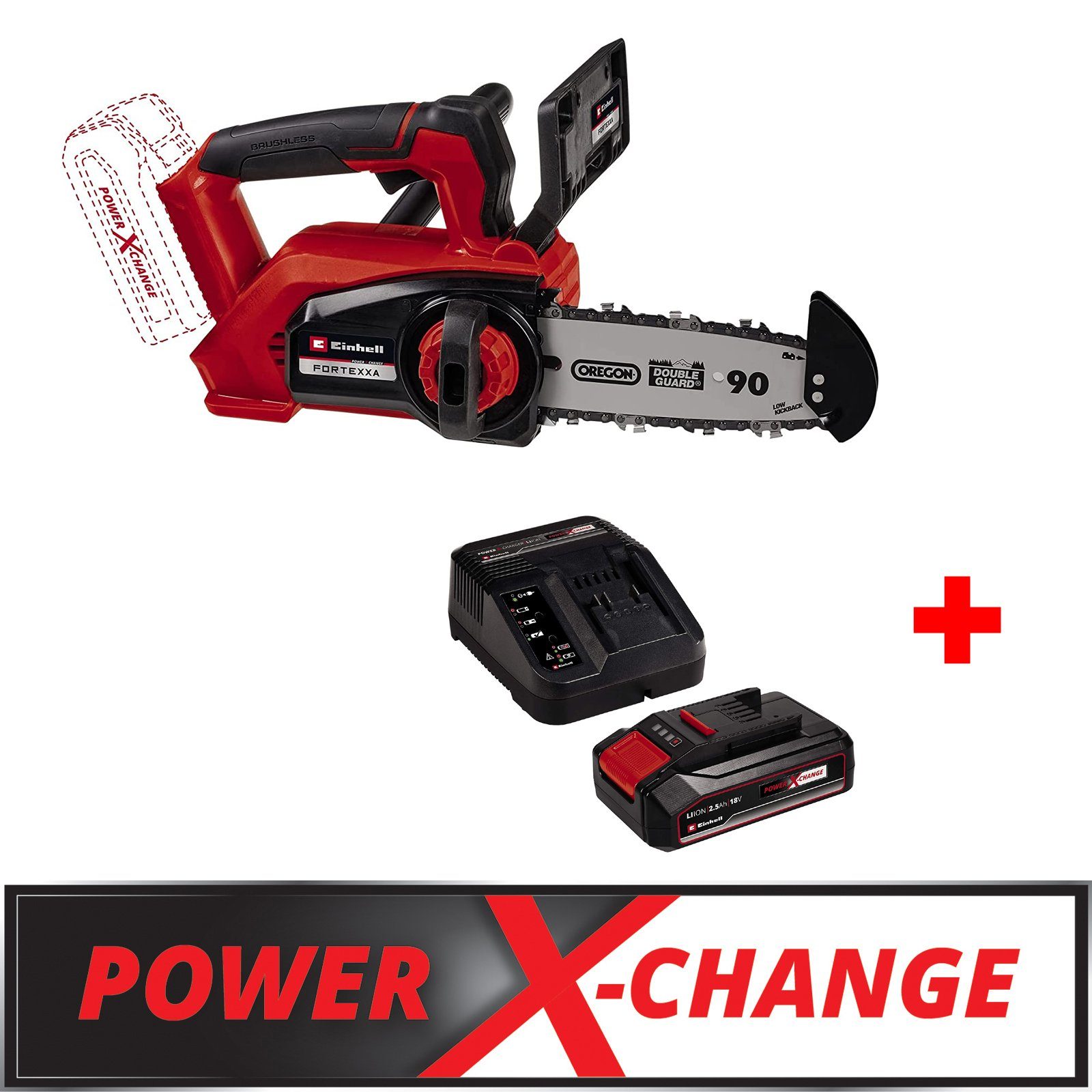 Einhell Akku-Kettensäge Einhand Akku Kettensäge FORTEXXA 18/20 TH + Starterkit 2,5 Ah, 20 cm Schwertlänge, Set, 1-tlg., Schnittlänge 14 cm