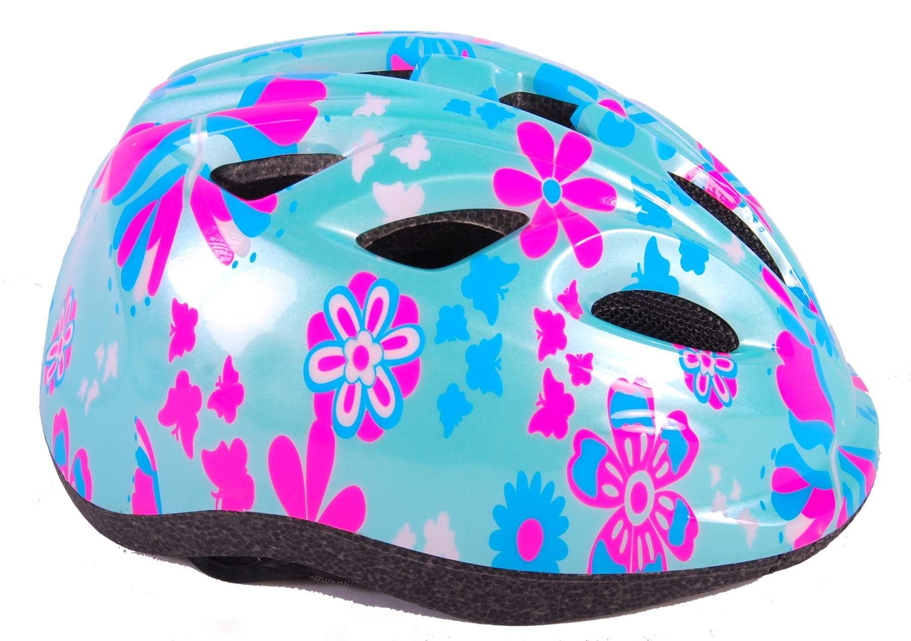 Volare Kinderfahrradhelm Fahrradhelm - XS - rosa Blumen - 47-51 cm - extra kleines Modell