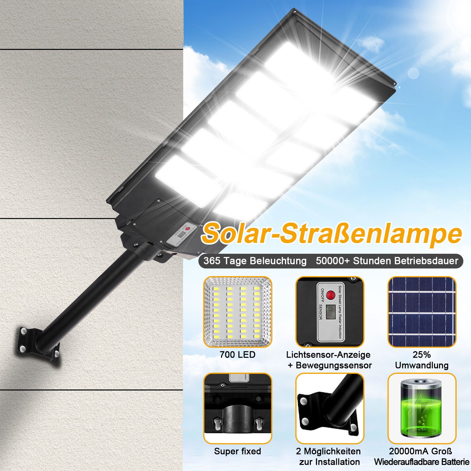 LMaxhome LED Solarleuchte Tageslicht Außen-Wandleuchte Wasserdicht günstig online kaufen