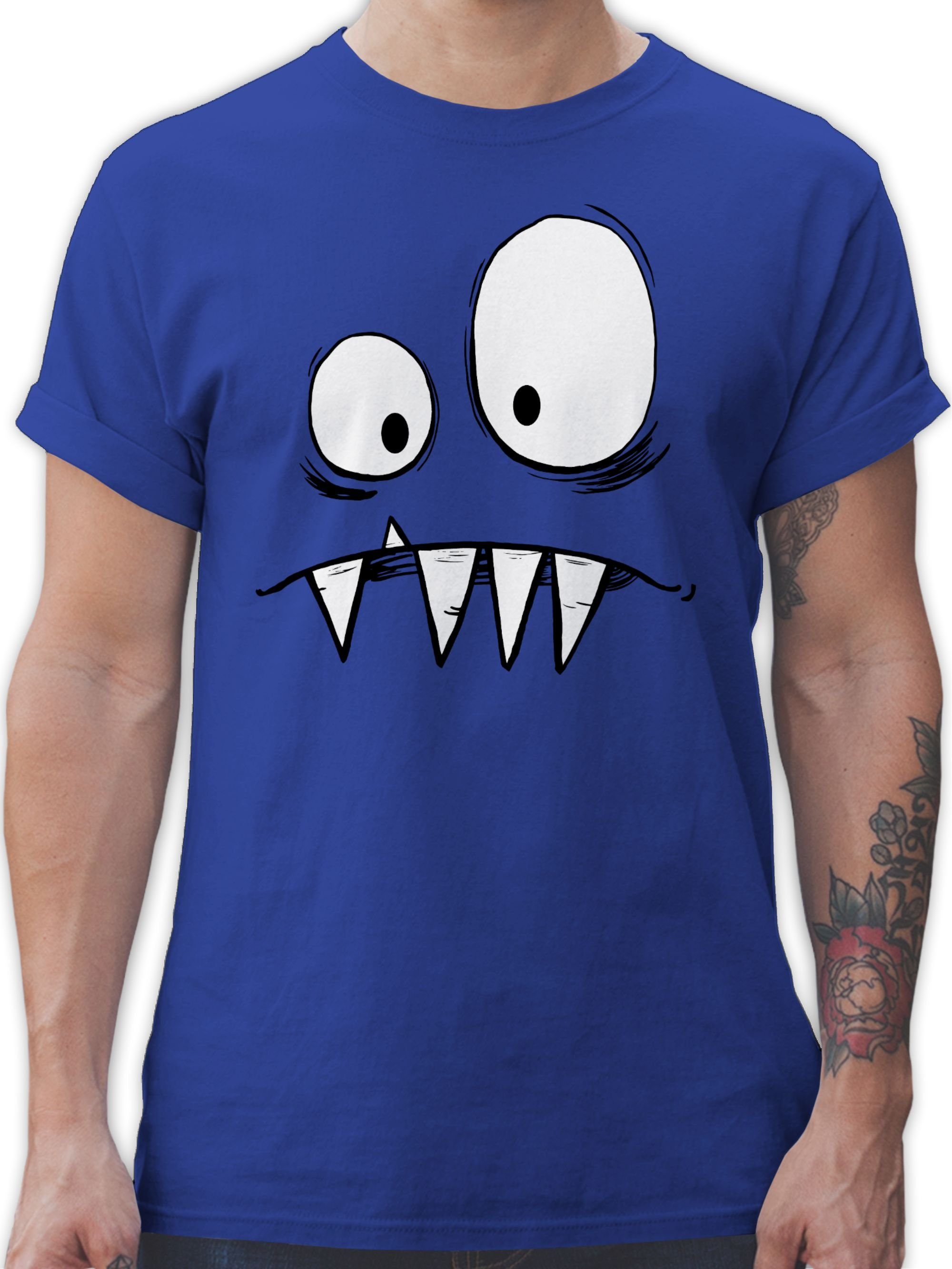 Shirtracer T-Shirt Monster gruselige Augen Karneval große 02 & Freches Fasching Royalblau Zähne