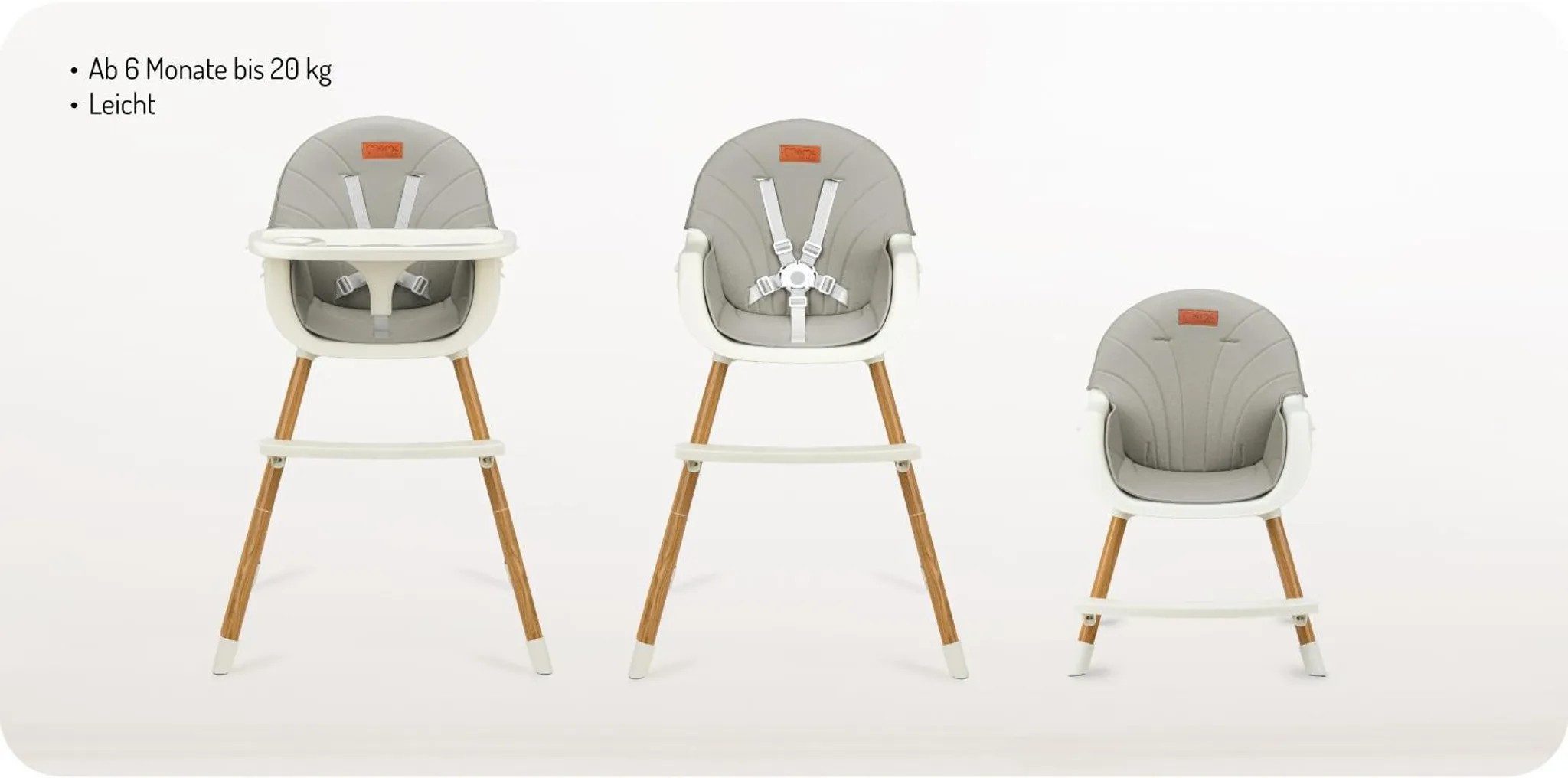 MoMi Hochstuhl REKI Evolutiver Baby Hochstuhl mit 2 Sitzpositionen, Grau, mitwachsend, 2-in-1, doppelte Tischplatte, Becherhalter, stabil