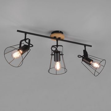 etc-shop LED Deckenleuchte, Leuchtmittel nicht inklusive, Deckenleuchte 3 Flammig Holzlampe schwarz Deckenlampe 3