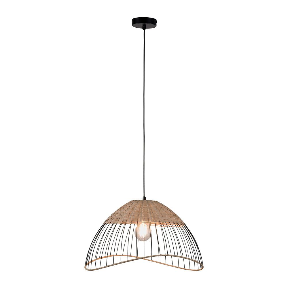 JUST LIGHT Hängeleuchte, Leuchtmittel nicht inklusive, Hängeleuchte Pendellampe Esszimmer Rattan Holz Metallkäfig schwarz. Reduzierter Preis € 45,99. Unverbindliche Preisempfehlung € 119,95