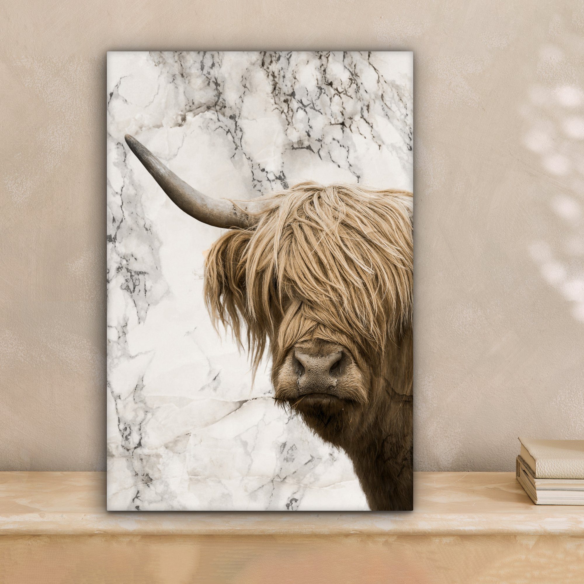 Marmor, OneMillionCanvasses® - Kuh St), cm Leinwandbild inkl. (1 Gemälde, bespannt Highlander fertig 20x30 Schottischer Zackenaufhänger, - Leinwandbild