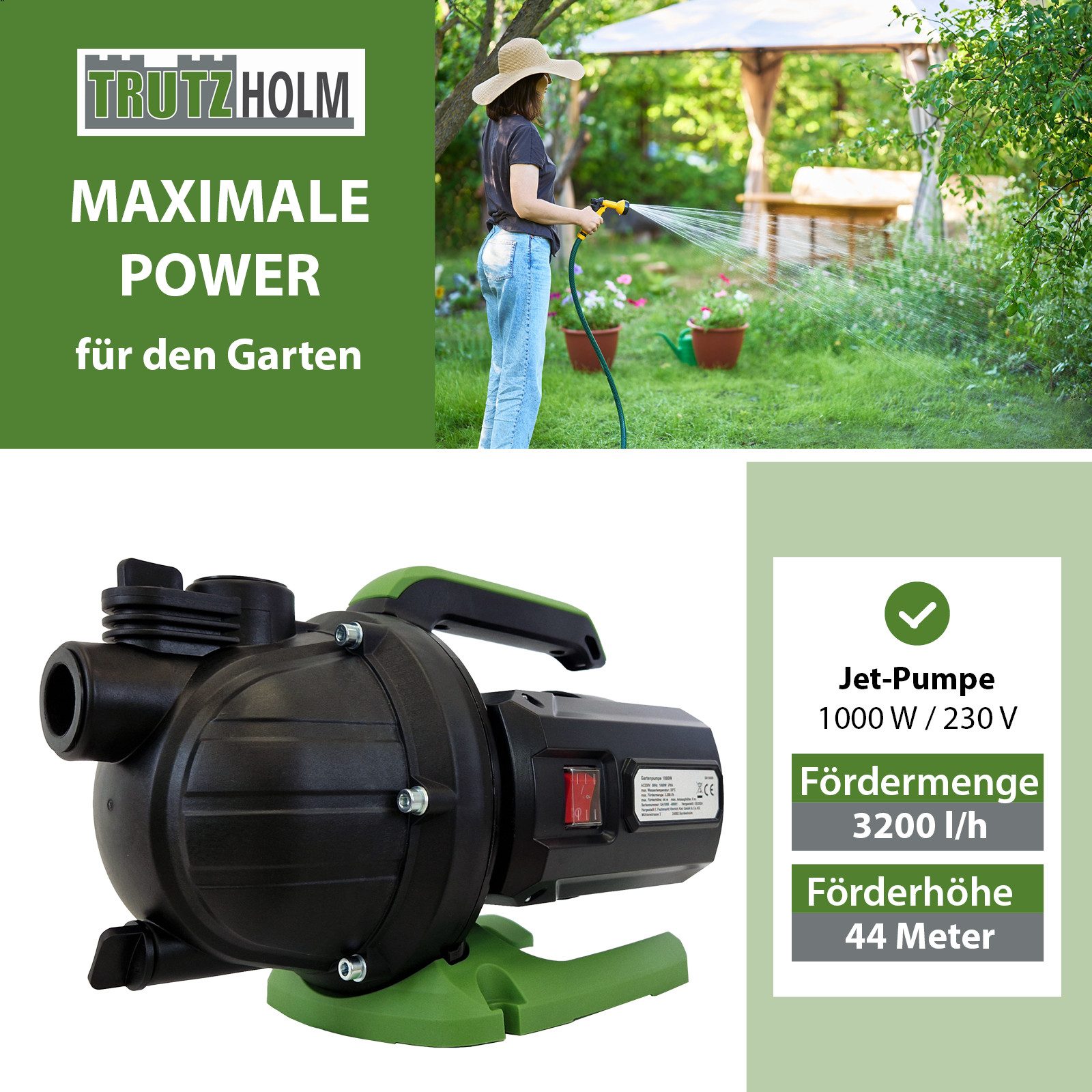 TRUTZHOLM Gartenpumpe 1000 W 3200 l/h günstig online kaufen