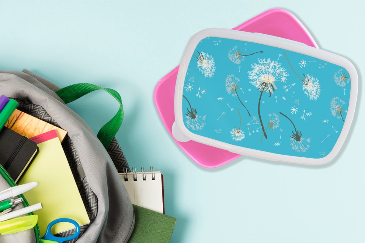 Kunststoff Pflanze Mädchen, rosa - Design MuchoWow Löwenzahn, Erwachsene, Kunststoff, (2-tlg), Snackbox, - Lunchbox Brotdose Brotbox für Kinder,
