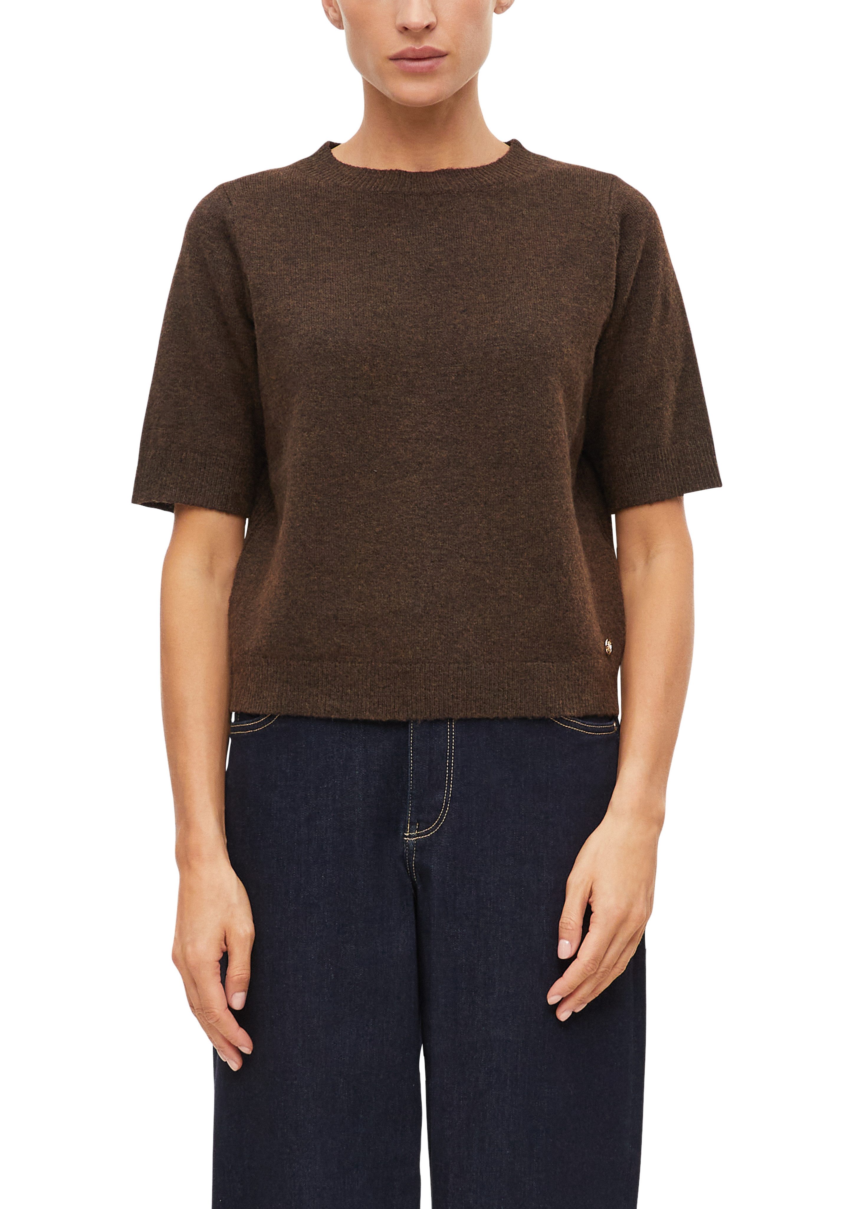 s.Oliver BLACK LABEL Strickpullover melierte Optik, Materialmix mit Wolle, Rundhalsausschnitt