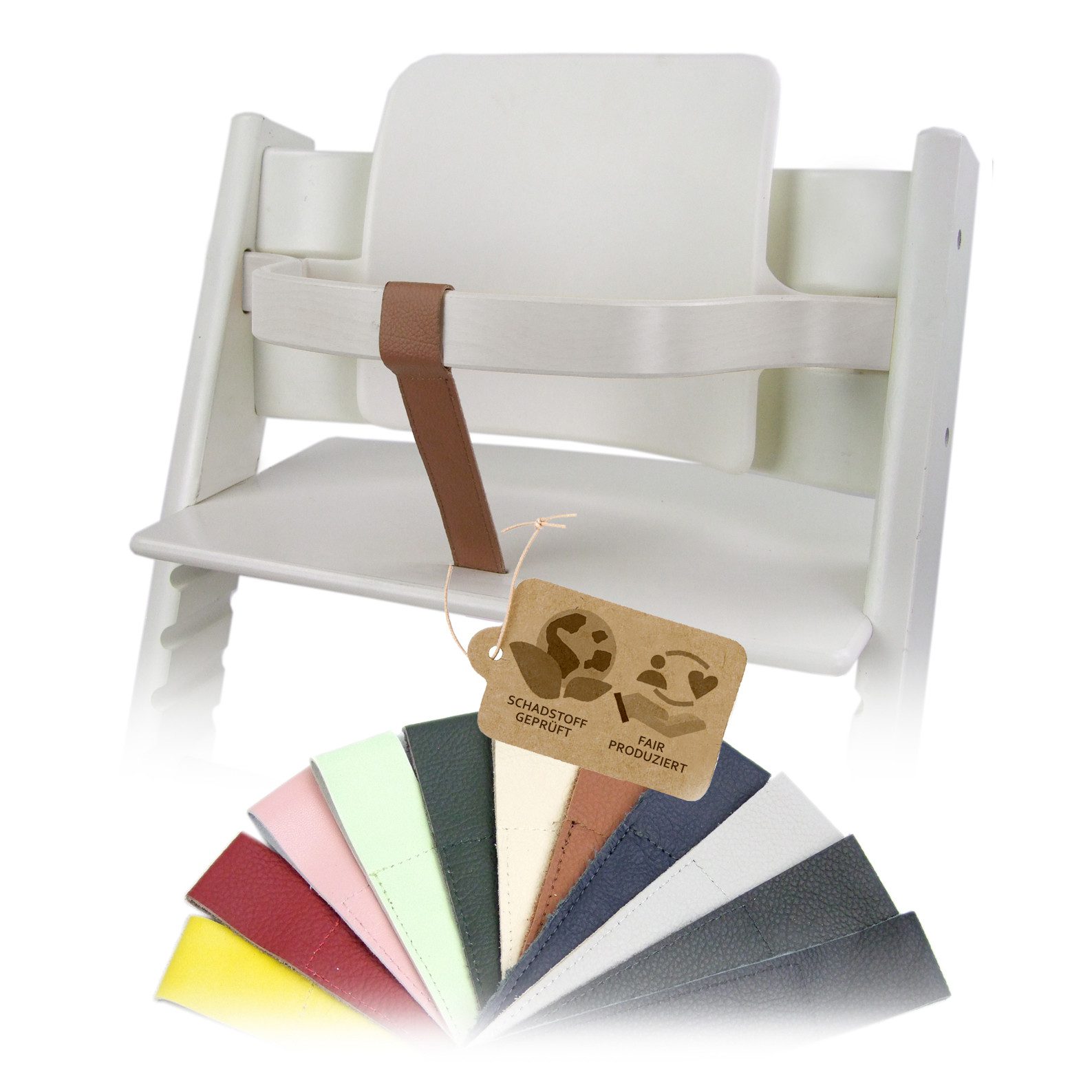 BambiniWelt by Rafael K. Leder Schrittgurt kompatibel mit Stokke Tripp Trapp Hochstuhl-Gurt, Echtleder, Öko-Leder, abwaschbar - naturbelassen - wohlriechend