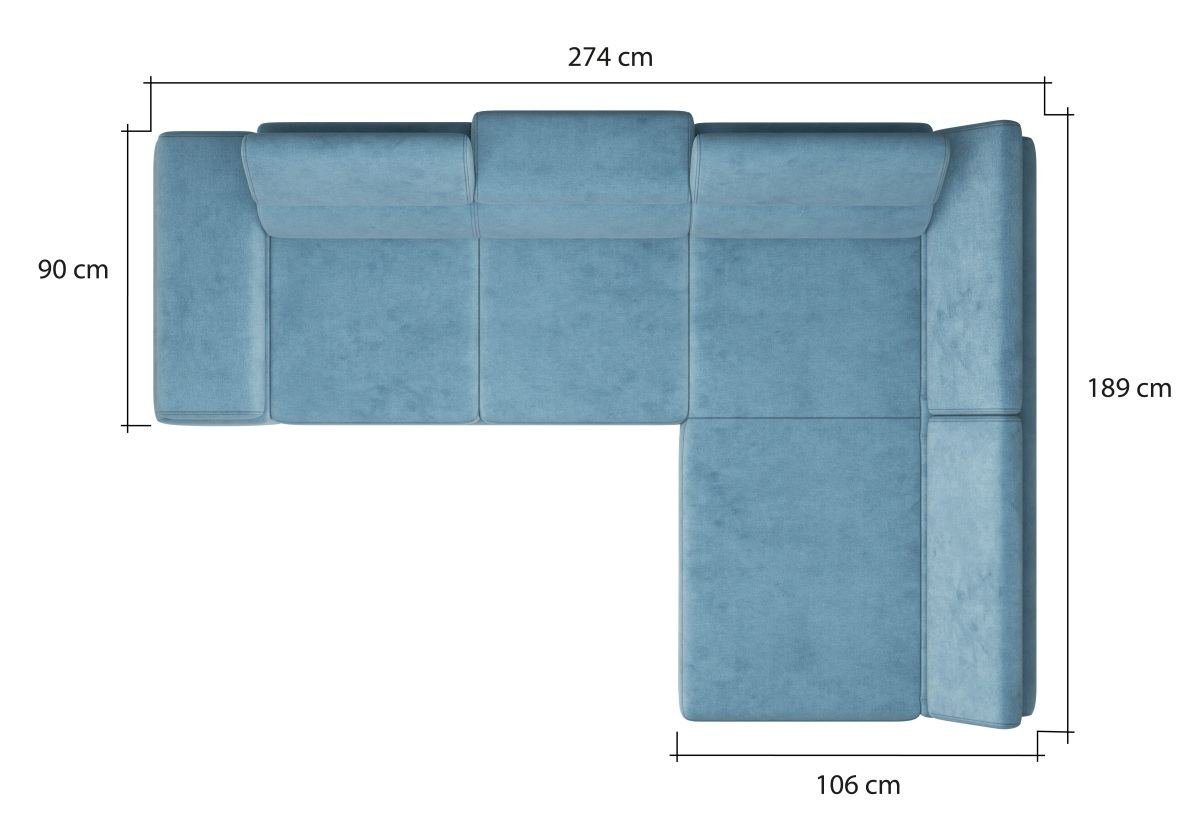 Sofa Dreams Ecksofa Armlehnen Strukturstoff, L-Form, Bettkasten, mit mit Erfurt verstellbaren Bettfunktion, verstellbaren mit hellblau, Kopfstützen, mit