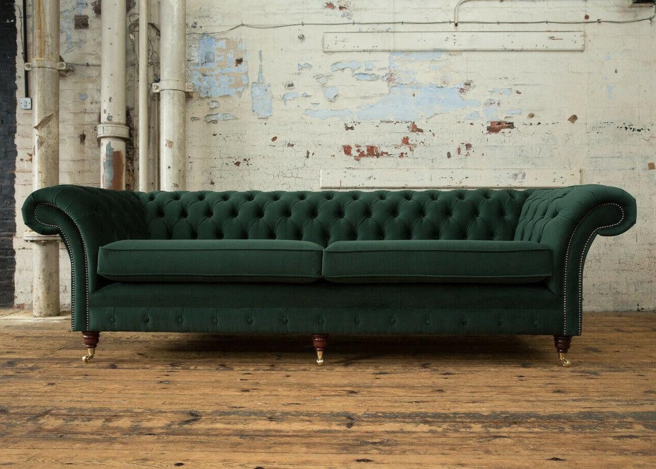 Xlmoebel Chesterfield-Sofa Neu Chesterfield Textil-Leder Sofa in Grün mit Großem Sitzpolster, Hergestellt in Europa