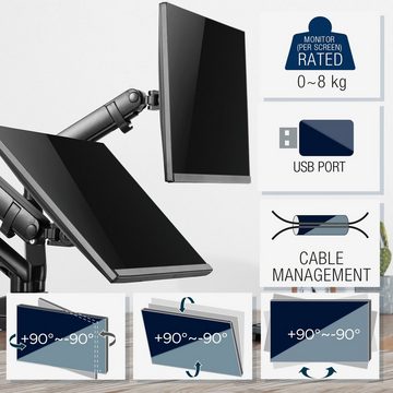 CAVO zweiarmige Bildschirmhalterung mit USB-Anschlüssen Monitor-Halterung, (mit 2 USB Anschlüssen für 2 Monitore 17 - 32 Zoll bis je 9 kg)