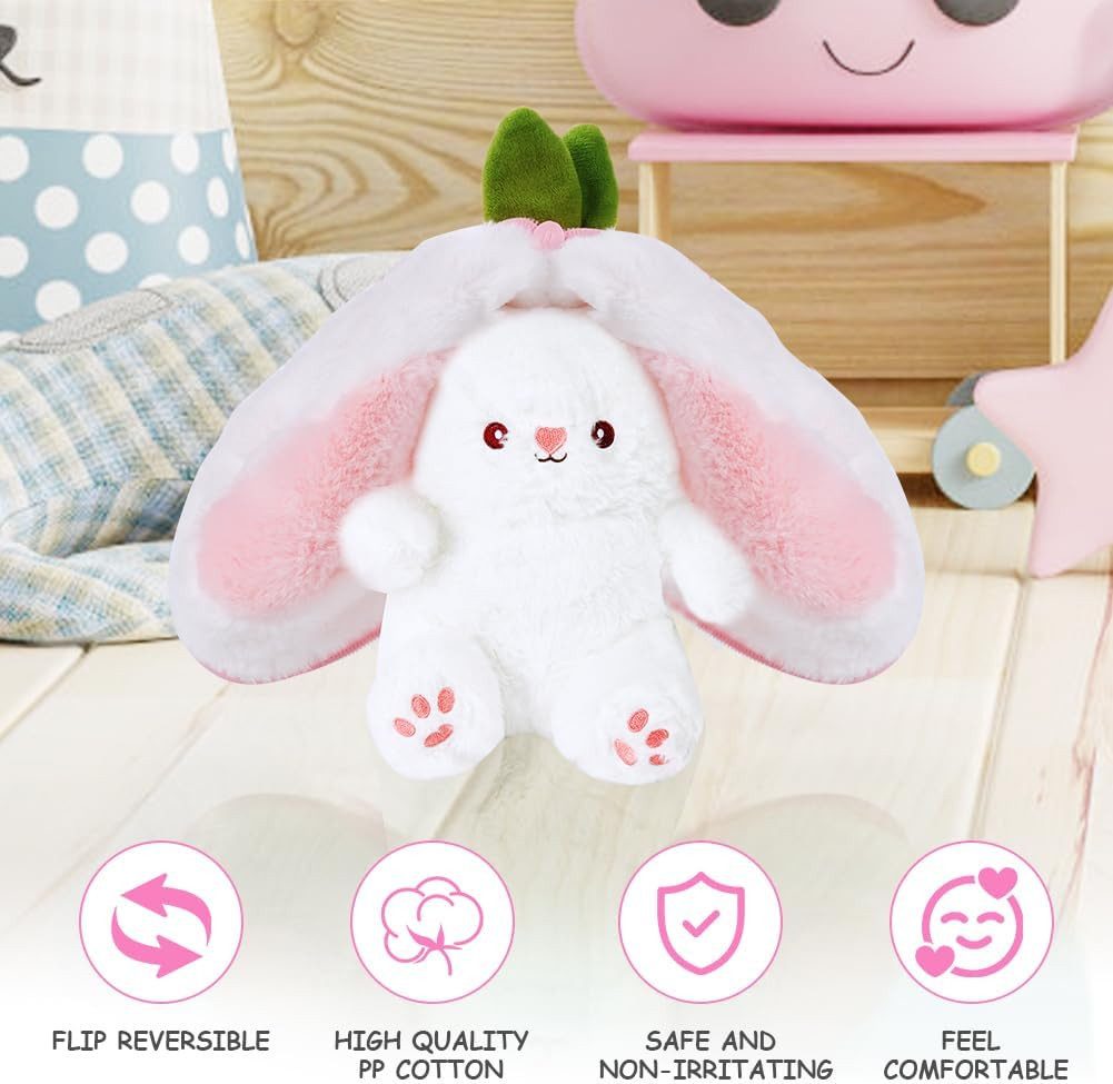 FELIXLEO Kuscheltier-Rassel Hasen Plüsch Spielzeug Verstecken Erdbeere Karotte 33cm Rot