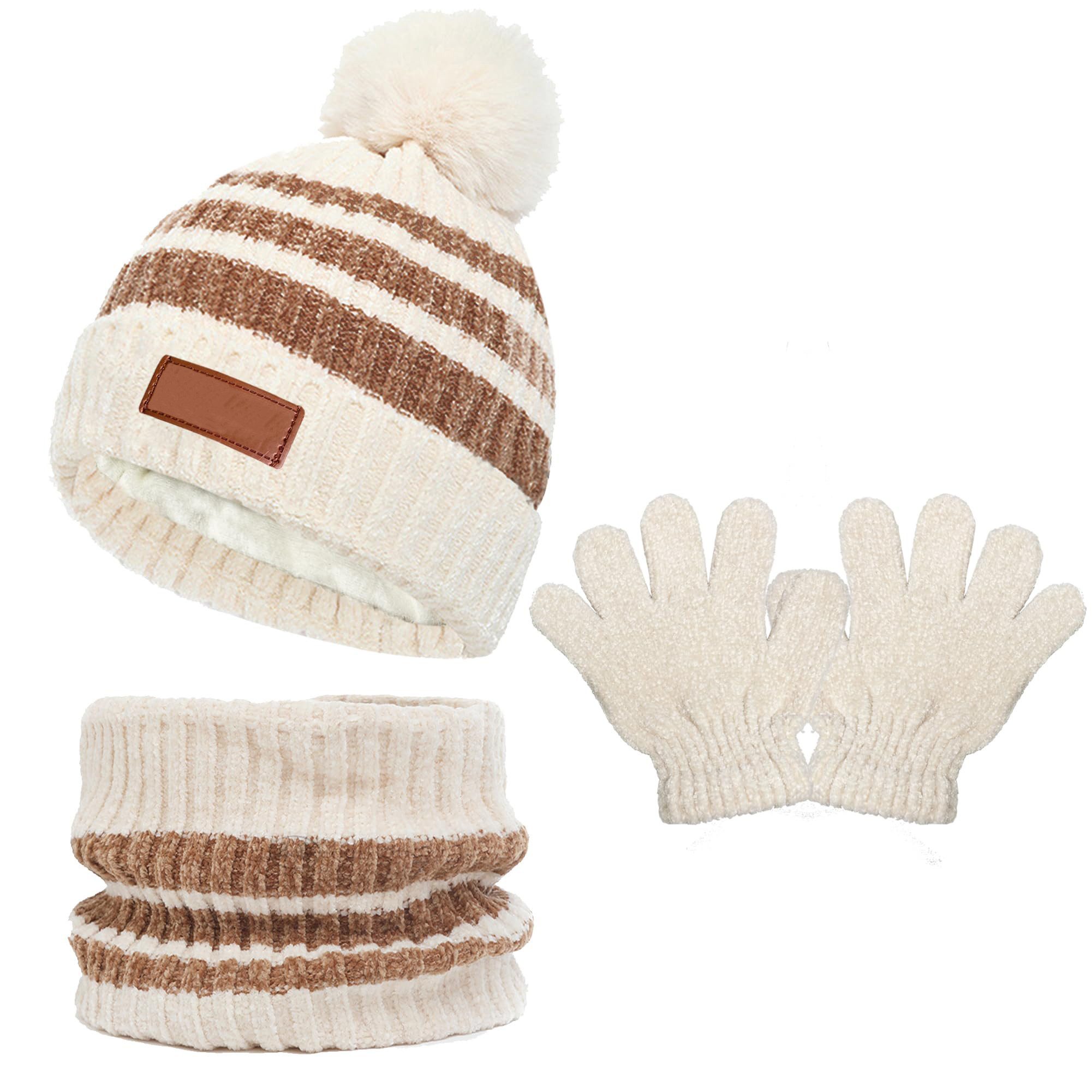 Coonoor Filzhut Mütze & Schal Kinder Unisex Schal Mütze Handschuhe Set (Wintermütze, Schal, Handschuhe, dreiteiliges Set)