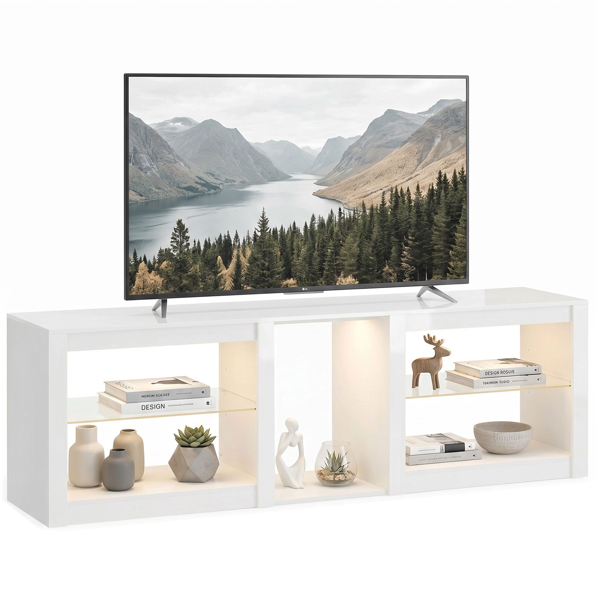 HOMCOM Lowboard Modernes Hochglanz-TV-Möbel (Set, 1 St., TV-Lowboard), Für Fernseher bis 75 Zoll, LED-Beleuchtung, modern