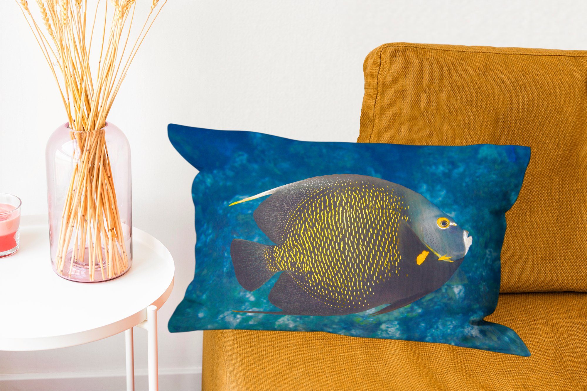 Fische mit Korallen, - Dekoration, Dekokissen Füllung, Dekokissen - Zierkissen, Wohzimmer Tropisch Schlafzimmer MuchoWow