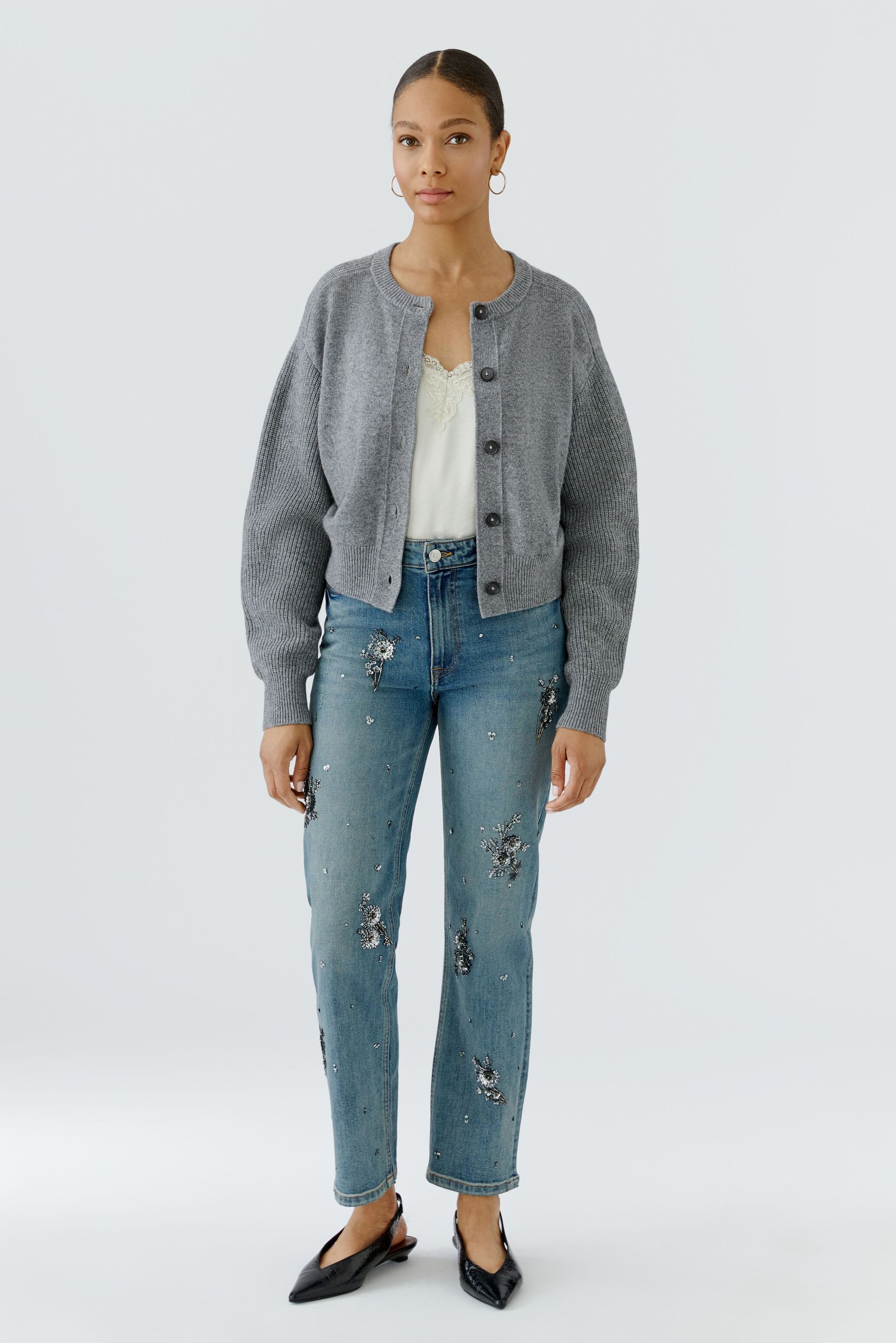 Oui Straight-Jeans Kontraststitching