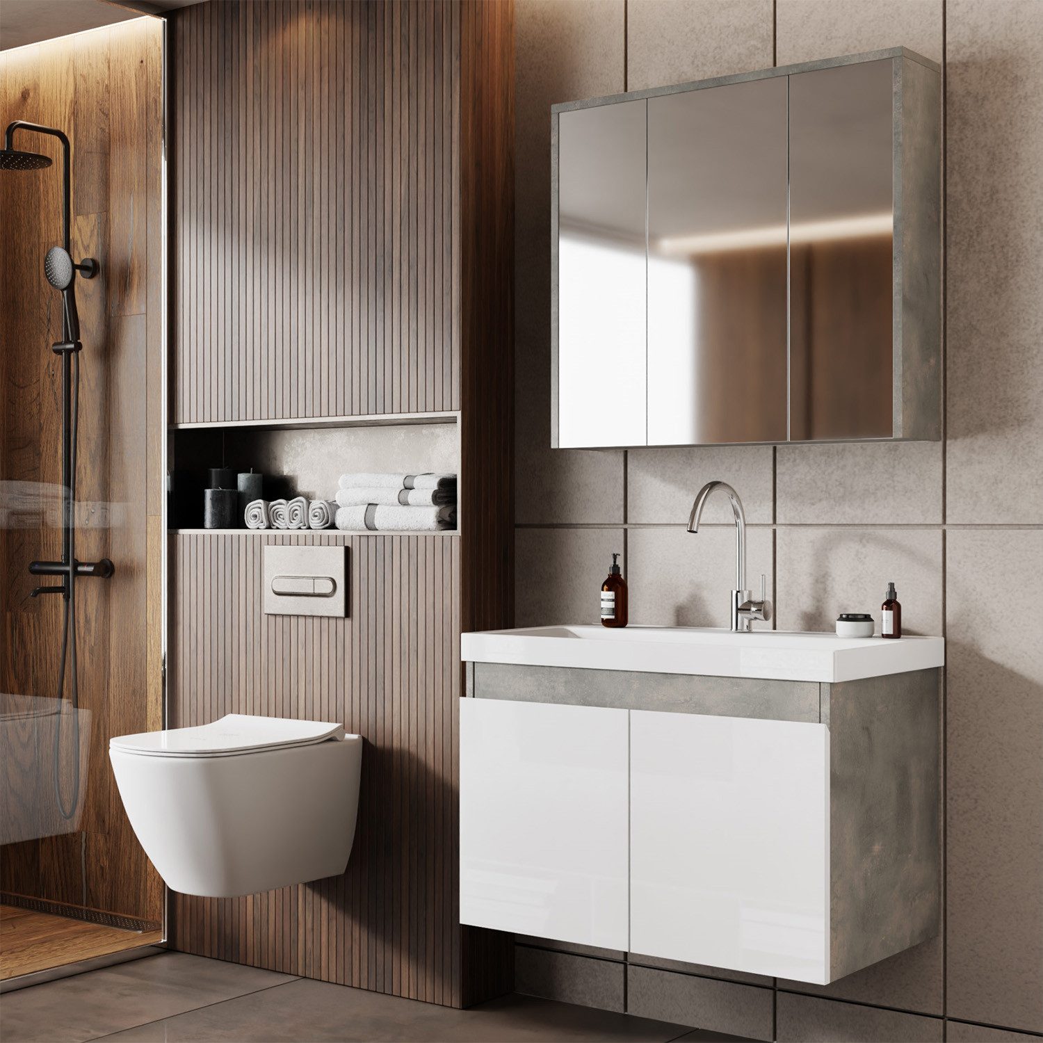 Karen Badmöbel-Set Badmöbel Set Alfa 80 Weiß, (Komplett-Set, 3-Teilig (Unte günstig online kaufen