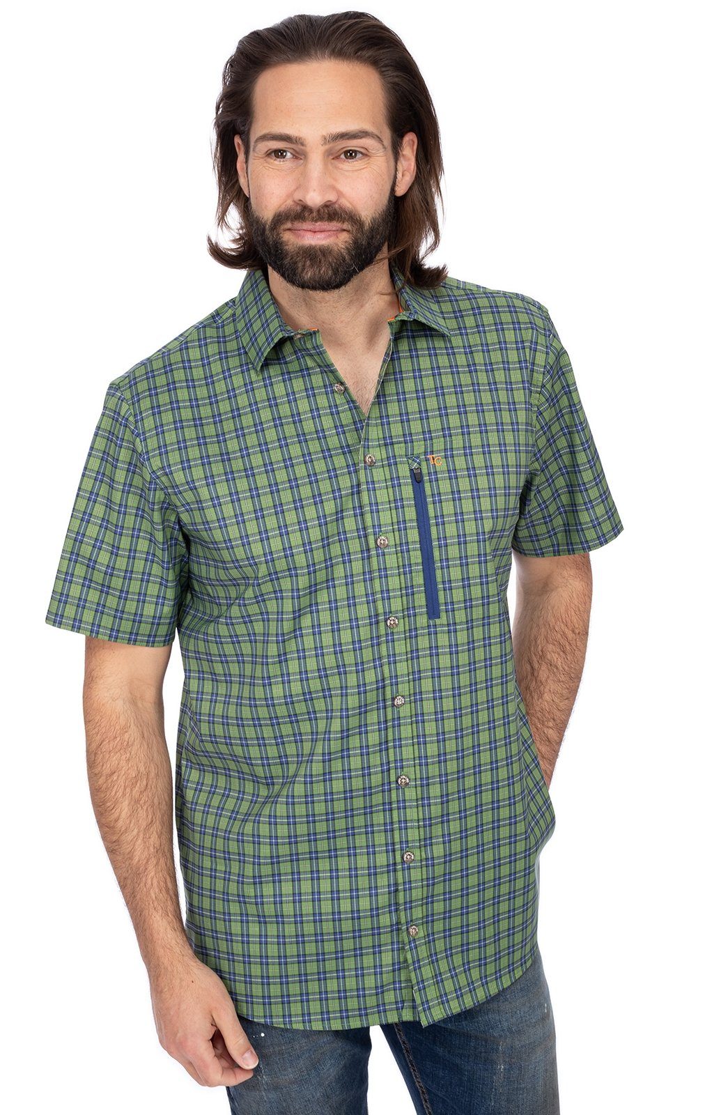 OS-Trachten Trachtenhemd grün Hemd Arm ALEC 1/2 Fit) (Regular