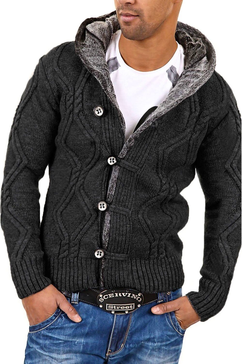 behype Strickjacke CR-7013 mit kuscheliger Kapuze