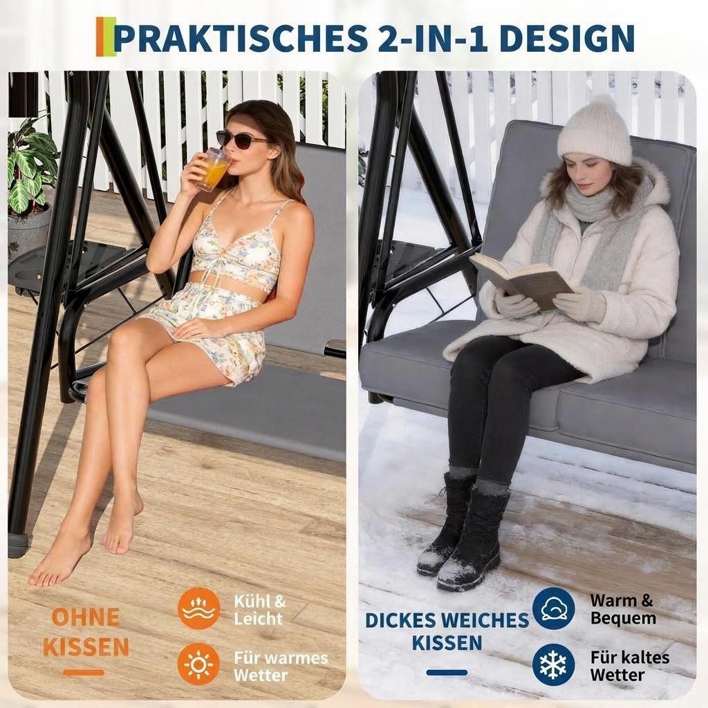 GarveeMore Hollywoodschaukel 2-Sitzer mit Sonnendach und Getränkehaltern Gartenschaukel bis 280kg – Bild 5 von 5