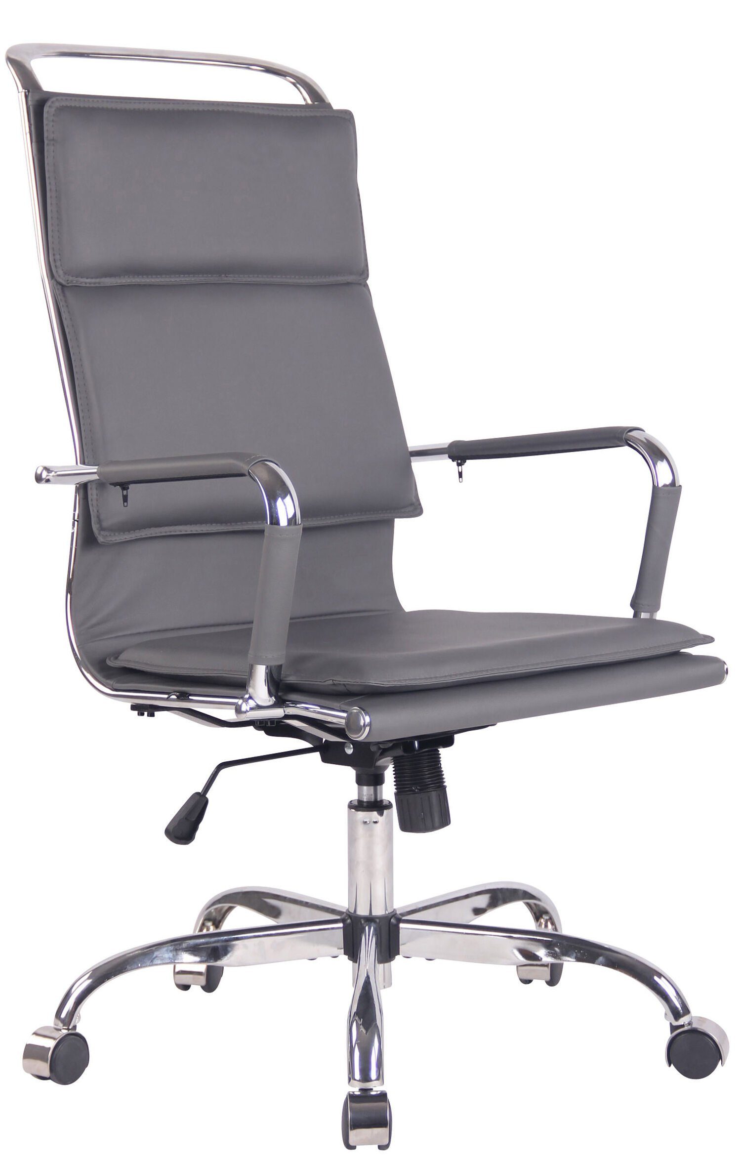 TPFLiving Bürostuhl Beta mit bequemer ergonomisch geformter Rückenlehne (Schreibtischstuhl, Drehstuhl, Chefsessel, Bürostuhl XXL), Gestell: Metall chrom - Sitzfläche: Kunstleder grau