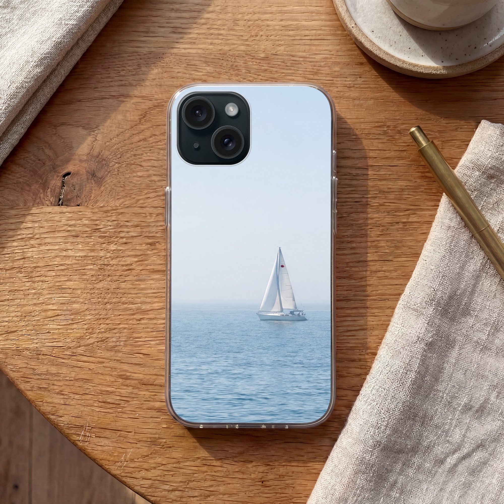 MuchoWow Handyhülle für Apple iPhone 15 Horizont - Segelboot - Meer, Smartphone-Bumper, Print, Handy Schutzhülle Dünn