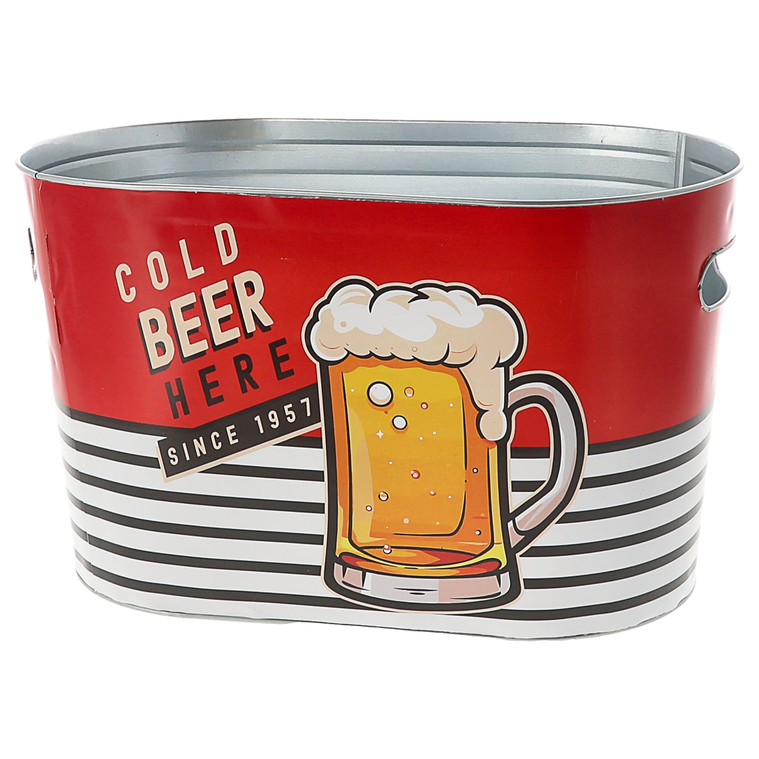 CEPEWA Eiseimer Bierkühler Eimer 'Cold Beer here' 34x20cm Stahlblech Retro-Design