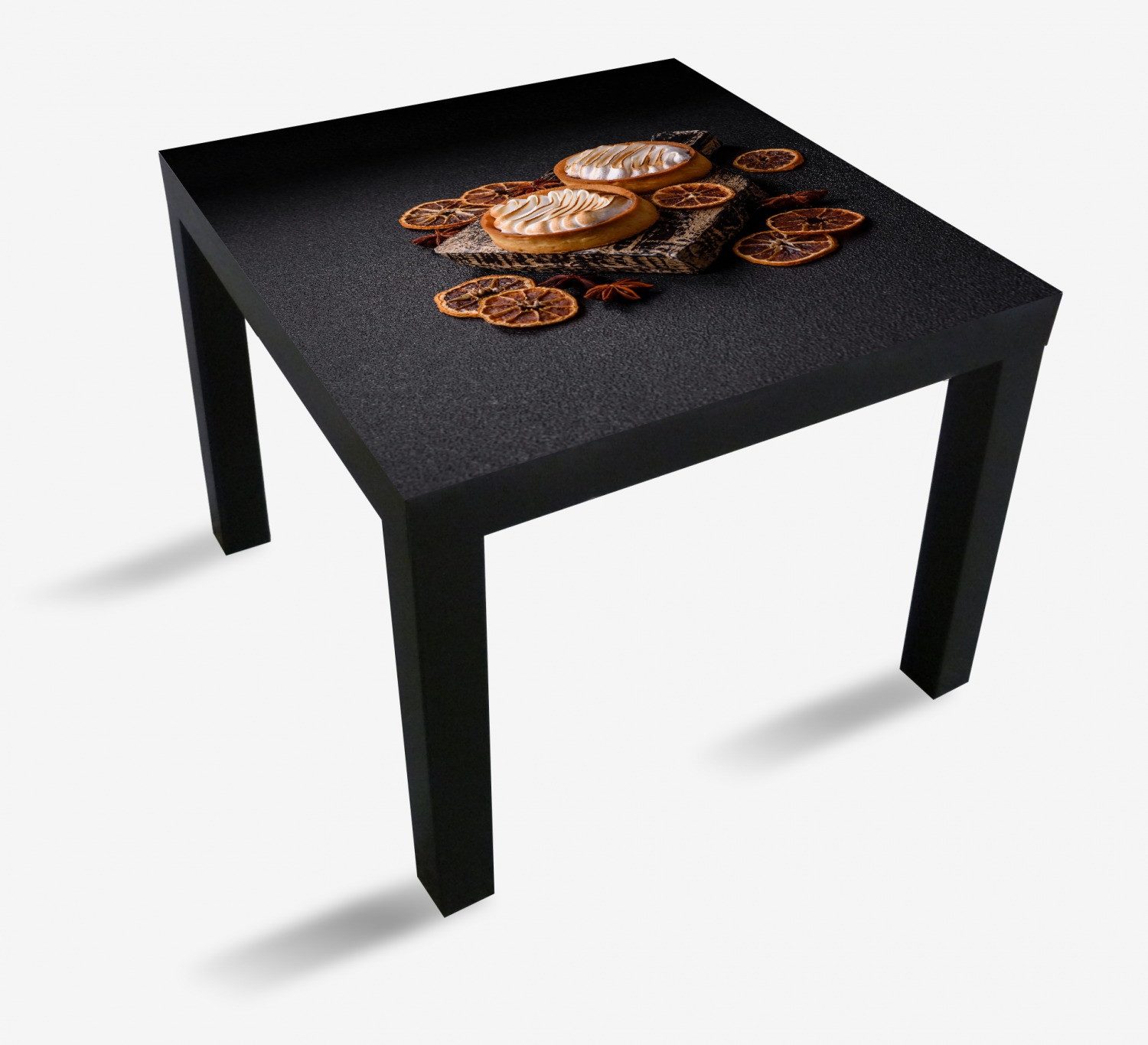 Wallario Tischplatte Törtchen auf dunkler Bühne (1 St), für Ikea Lack Tisch geeignet