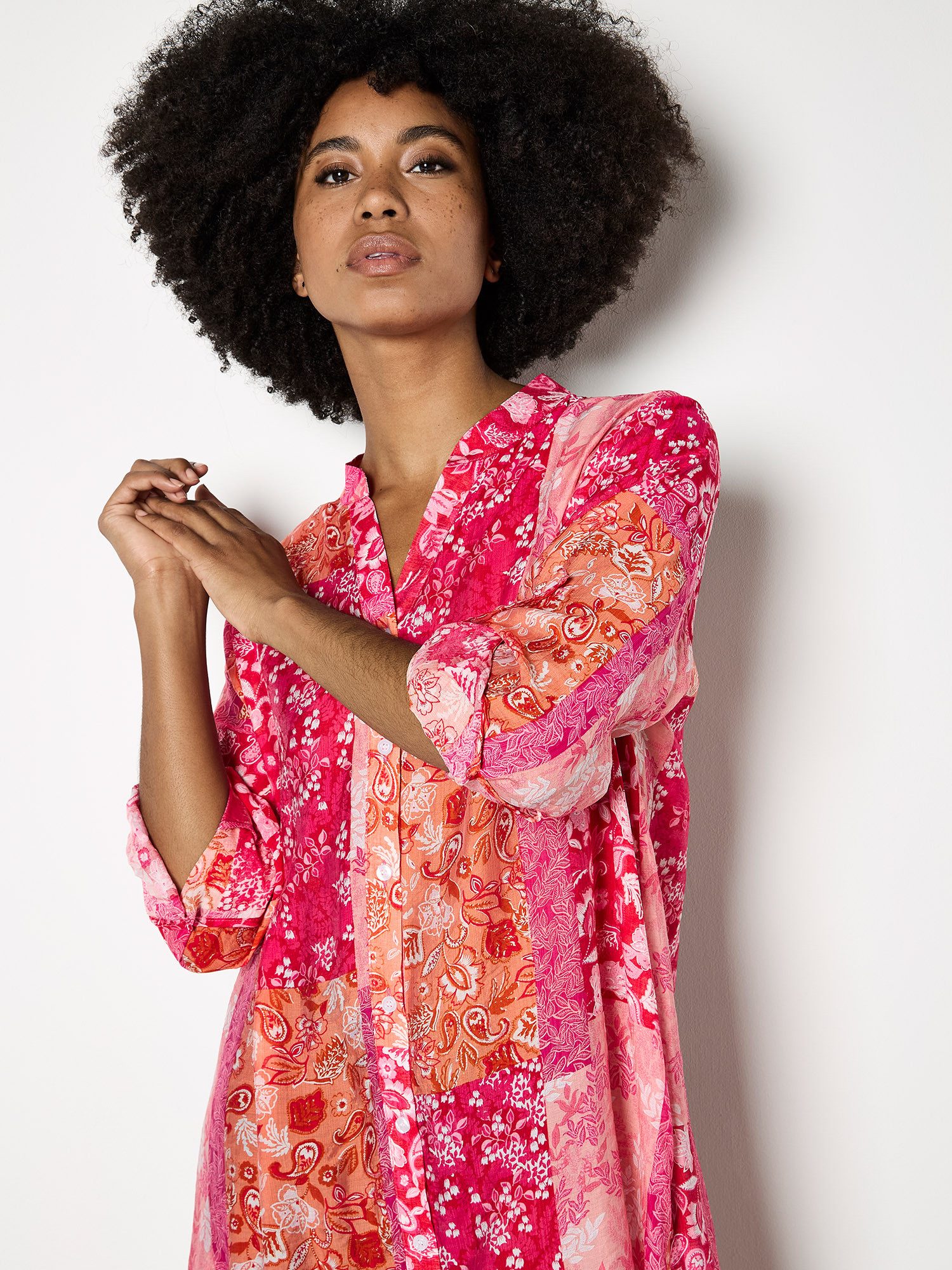 Apricot Longbluse Hemdbluse im Patchwork-Design