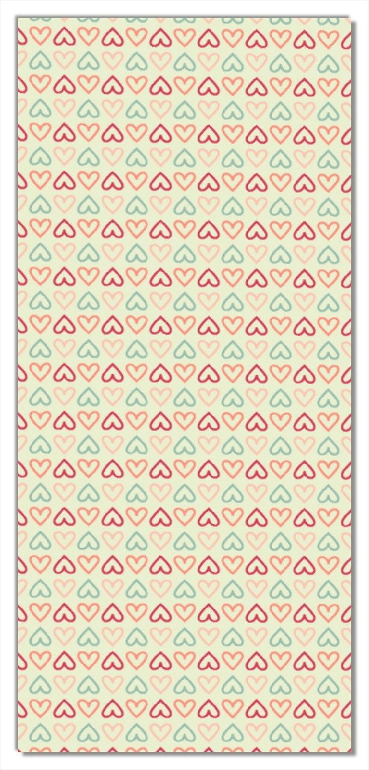 Wallario Türtapete Muster Herzen in rot, gelb und grün, symmetrisch angeordent, glatt, ohne Struktur