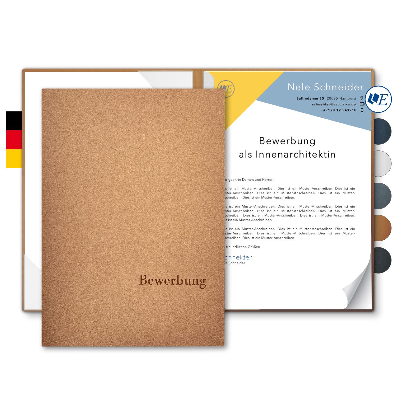 STRATAG Bewerbungsmappe Esclusiva® Classic-plus Metallic - 5 Stück 2-teilig mit 1 Klemmschiene (Set, 5-St., Premium-Qualität mit hochwertiger Prägung Bewerbung), direkt vom Hersteller STRATAG - handgefertigt in Deutschland