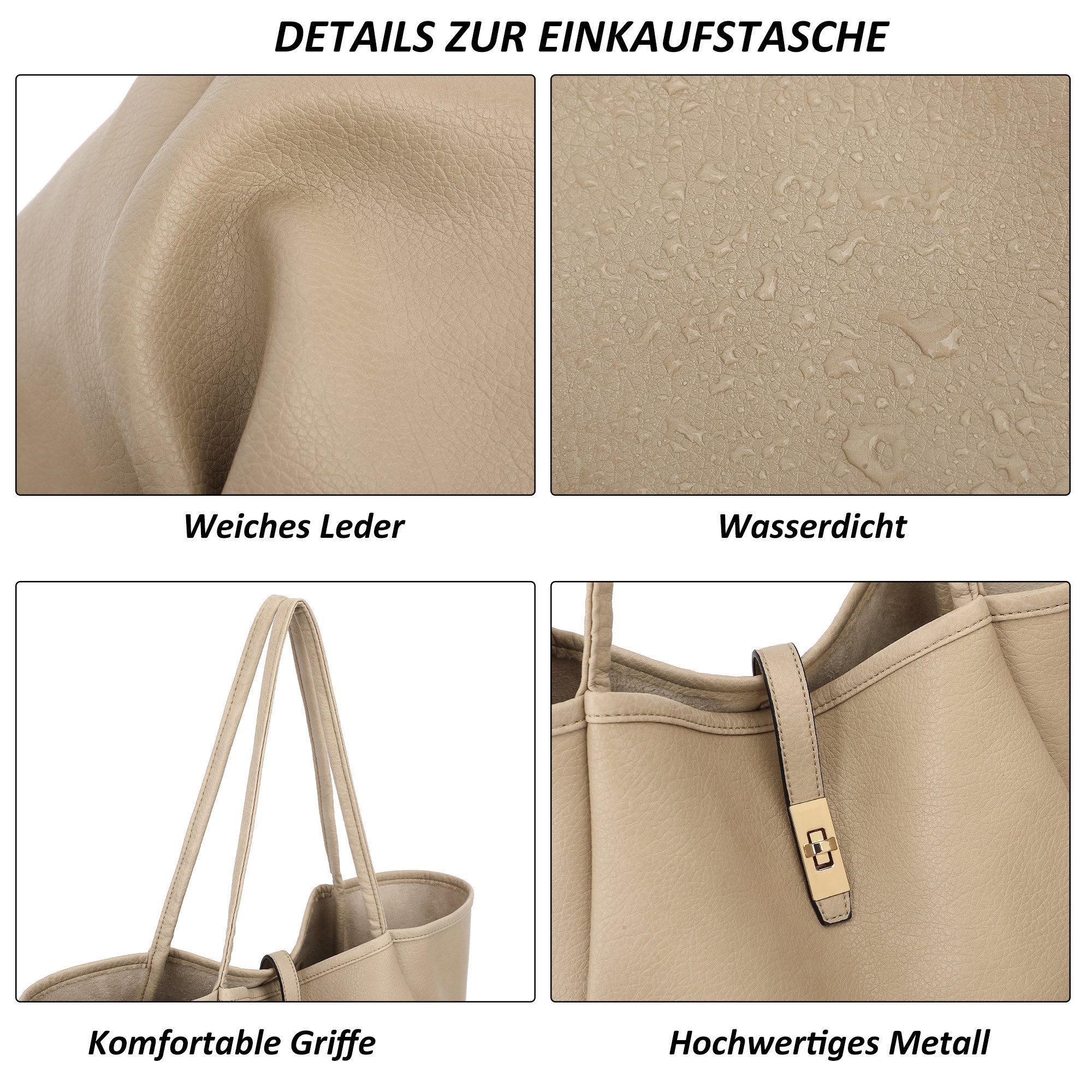 TAN.TOMI Schultertasche Damen Umhängetasche PU Leder Tote Shopper Bag Reise Geldbörse, Mit Drehverschluss und Innentasche für Arbeit, Schule, Einkauf