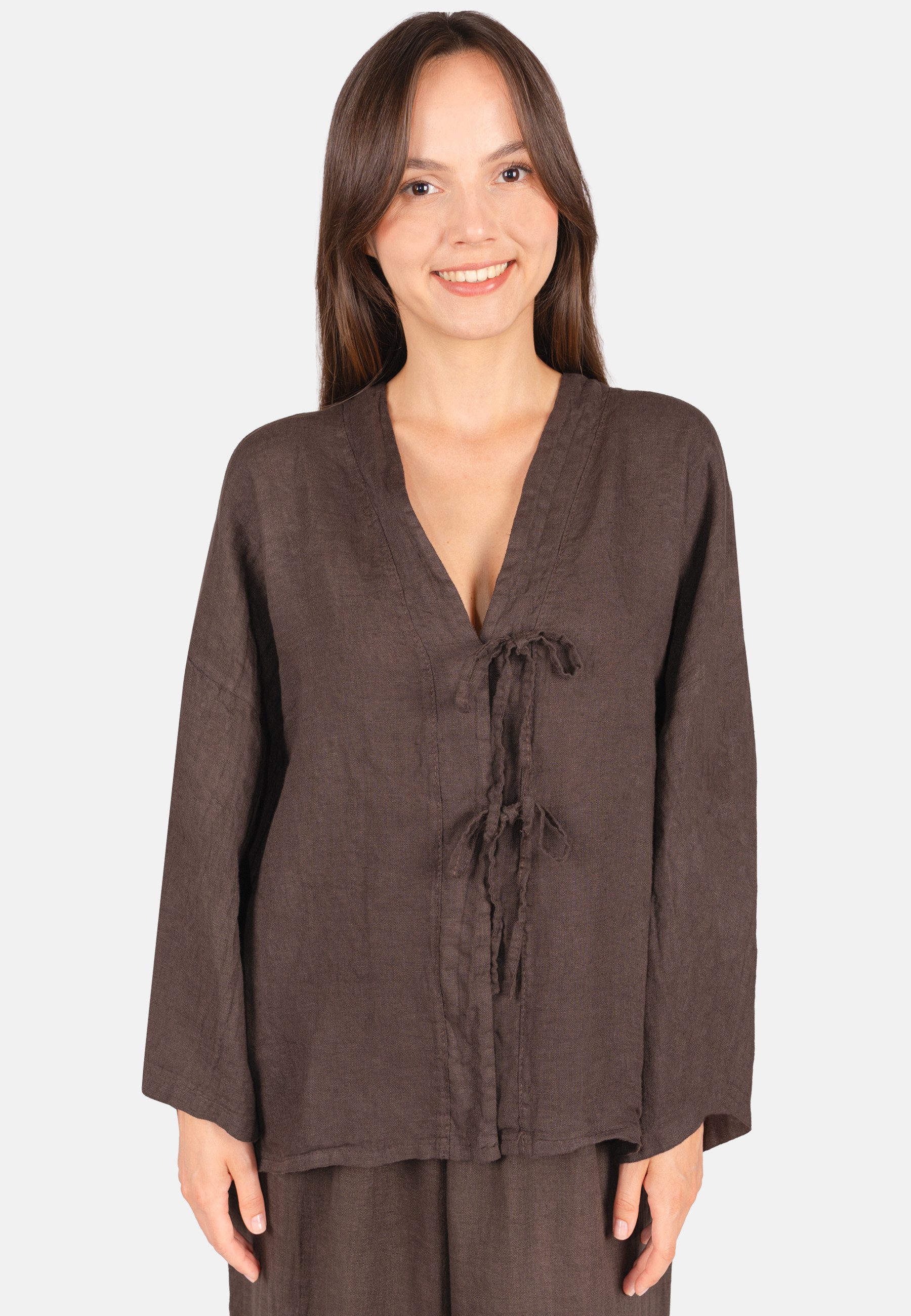 Seasons of April Blusenkimono GIANNA LINO (1-tlg) Leinenbluse Damen Oversized Tunika Boho V-Ausschnitt aus 100% Leinen