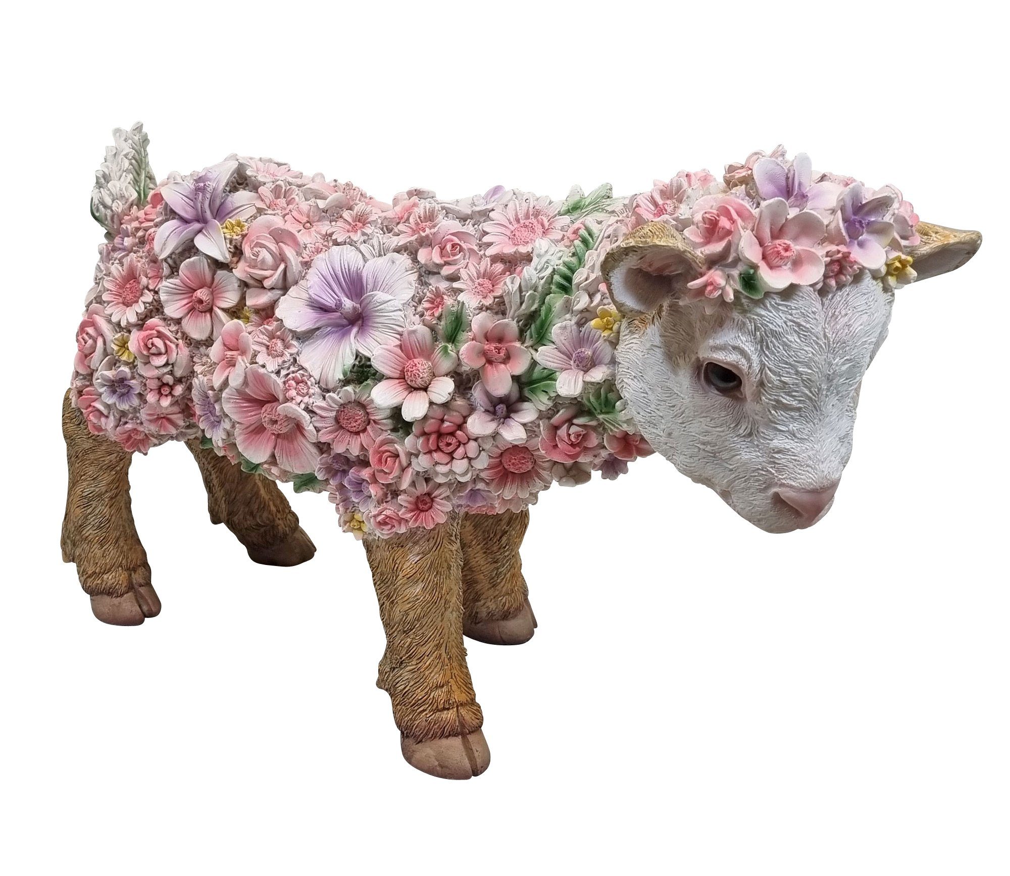 (1 handbemalte Ziege Blumen, mit Plus Tierfigur lustige Fachhandel St), stehend Gartenfigur Gartendeko,