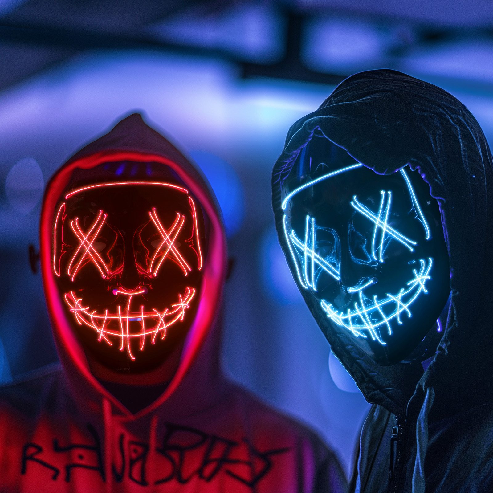 skelo Verkleidungsmaske Halloween Maske 2 Stück, Led Maske Halloween 3 Beleuchtungsmodi, (2-tlg), Glühende Horror Maske für Cosplay Maskerade Party Karneval, Geschenk