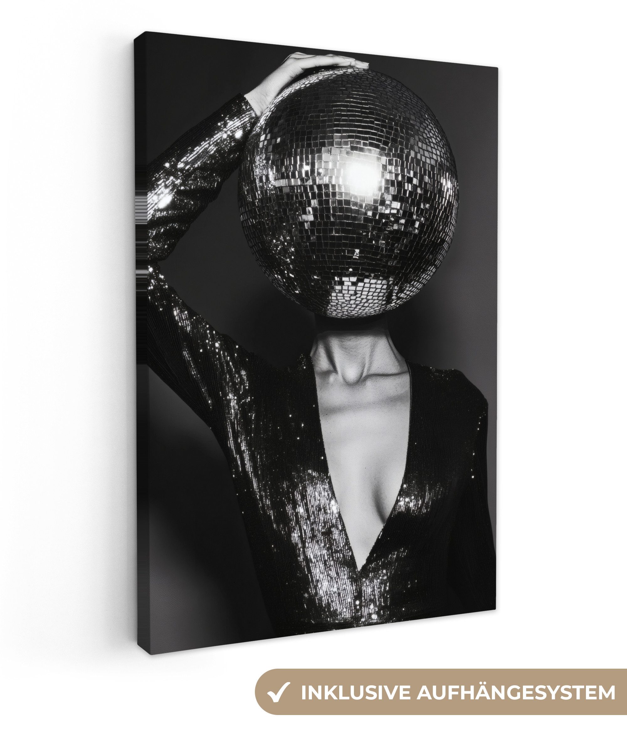 OneMillionCanvasses® Leinwandbild Discokugel - Gesicht - günstig online kaufen
