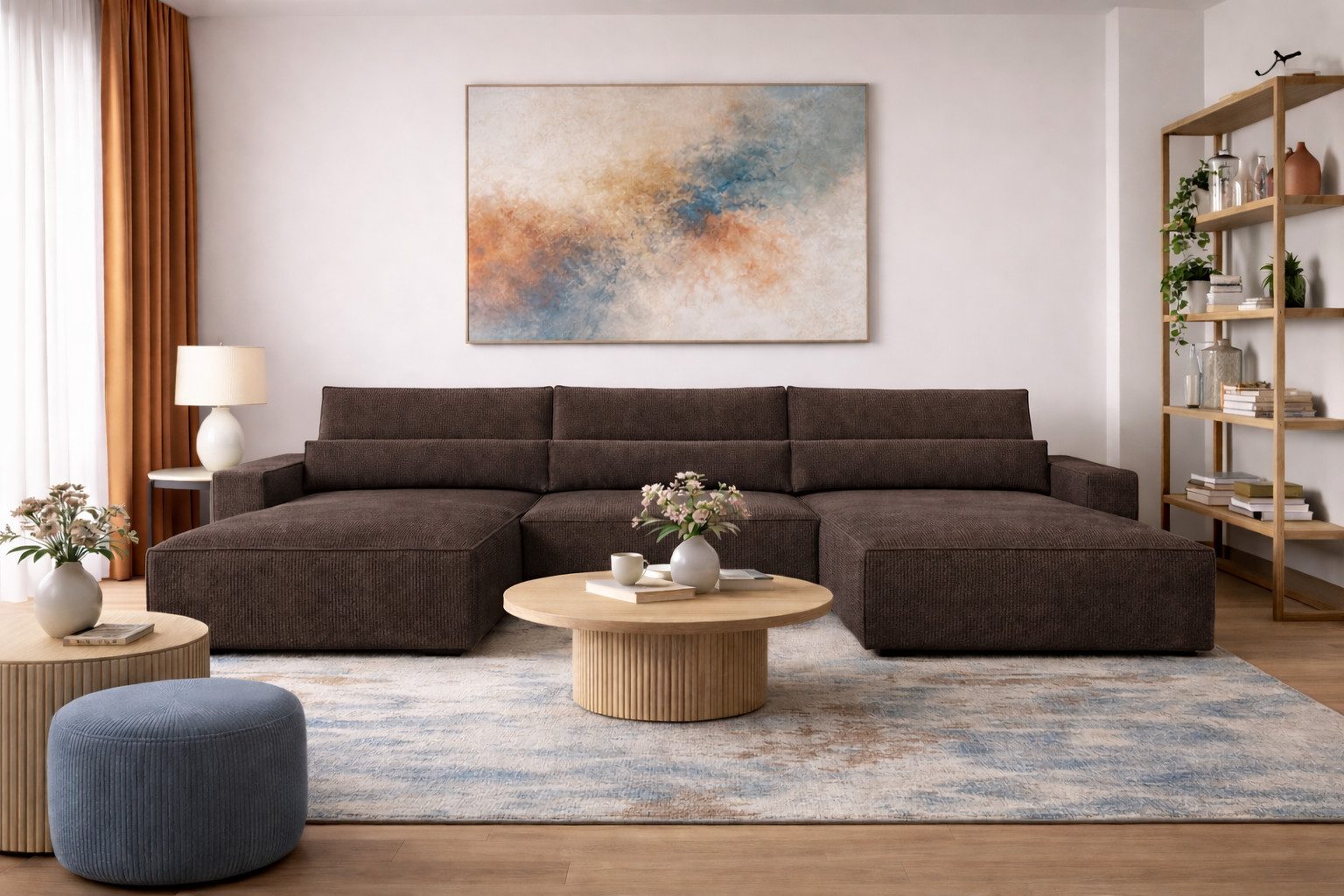 MOEBLO Wohnlandschaft DENVER U, Eckcouch aus Cordstoff Ecksofa U-Form Cord Sofa Couch Polsterecke U-Sofa - 410x85x200cm, mit Bettkasten und Schlaffunktion