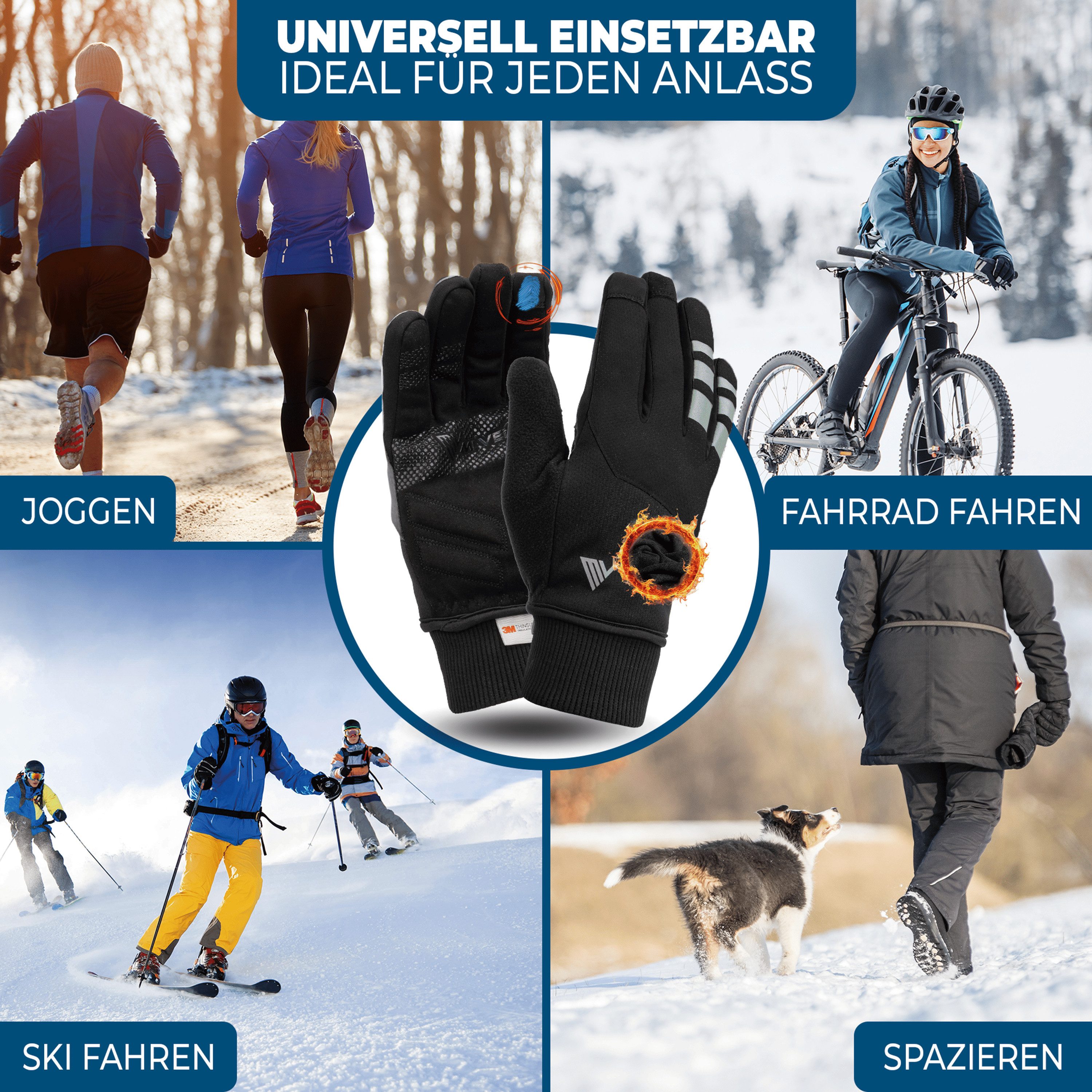 MIVELO Fahrradhandschuhe warme Winterhandschuhe Handschuhe Winter mit Thermo-Fleece wasserfest 3M-Thinsulate