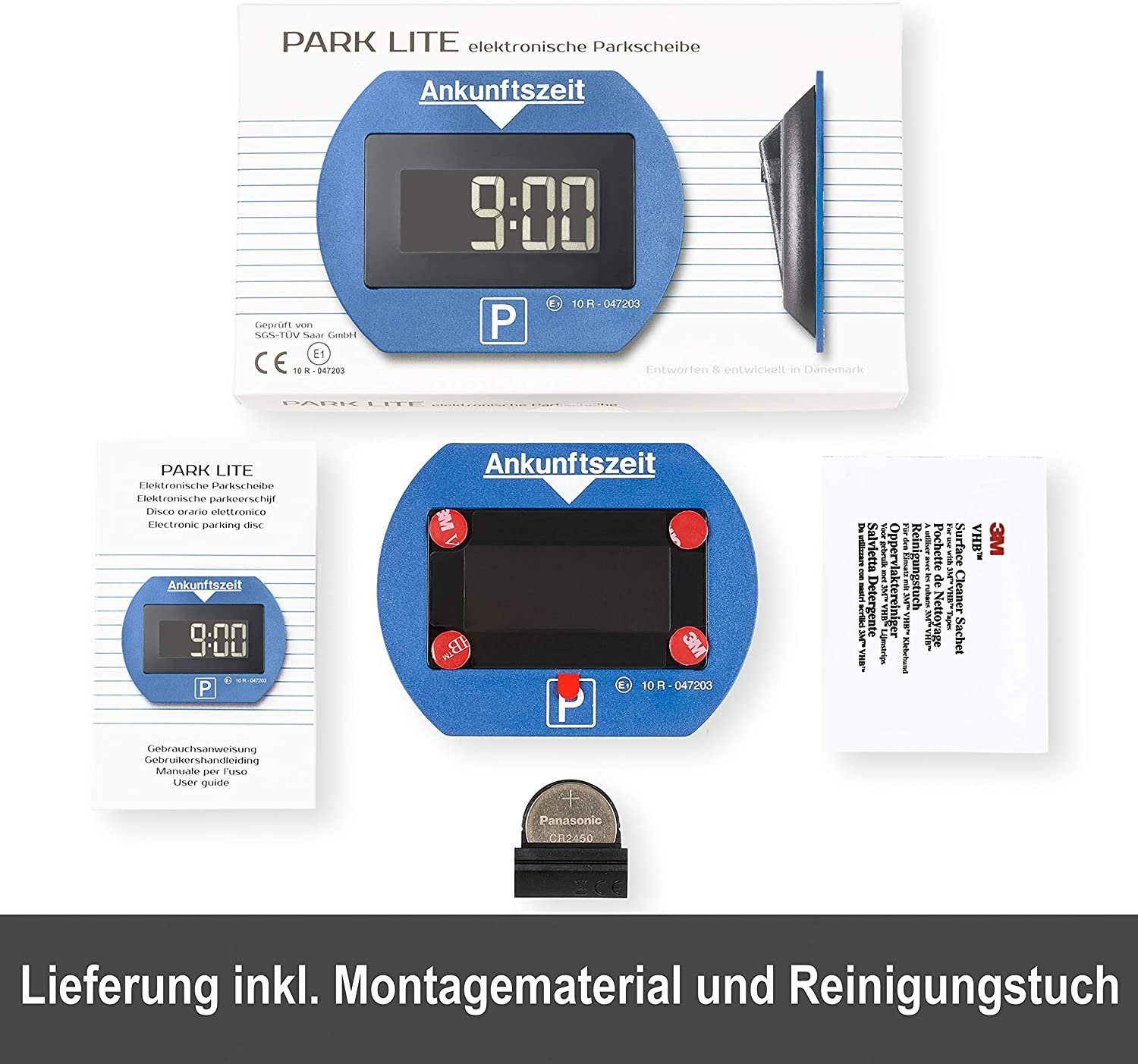 NeedIt elektronische Parkscheibe Park Lite, vollautomatische Parkuhr (Montagematerial inklusive), mit Zulassung, schnelle und einfache Montage